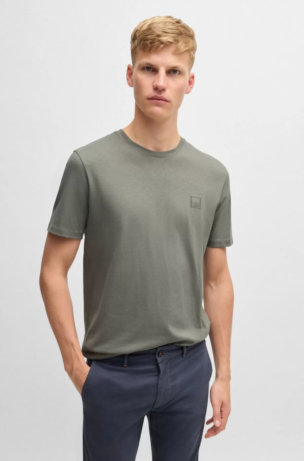 HUGO BOSS T-shirt I Bomuldsjersey Med Logomærke Grå Cheap