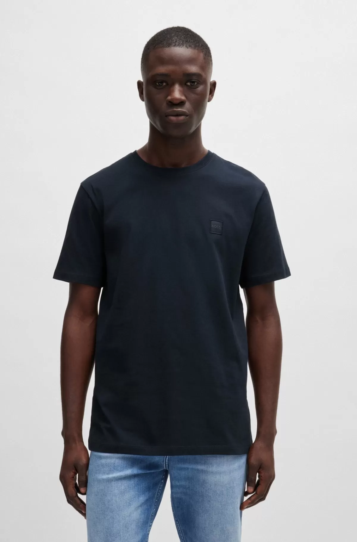 HUGO BOSS T-shirt I Bomuldsjersey Med Logomærke Mørkeblå Discount