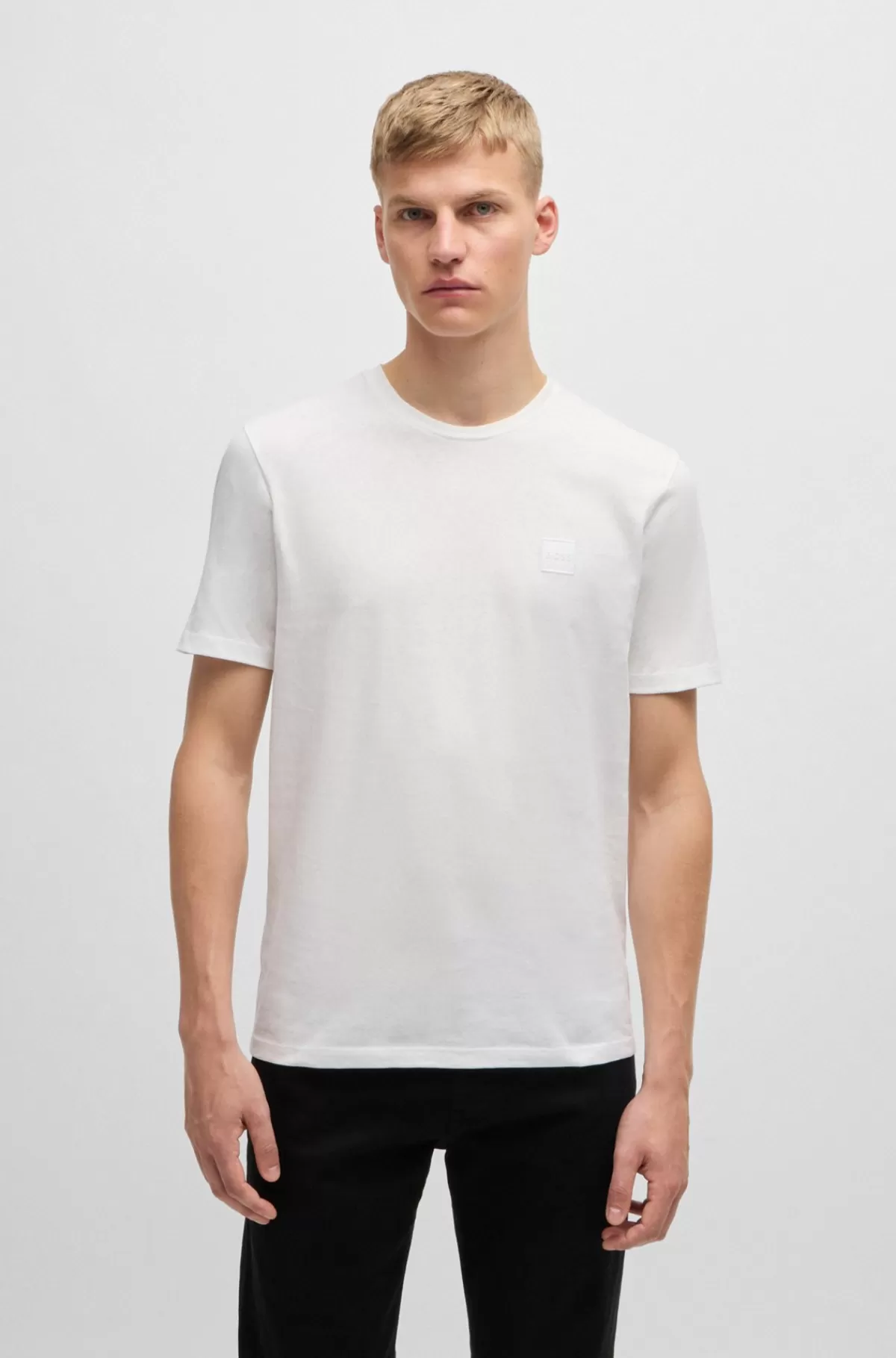HUGO BOSS T-shirt I Bomuldsjersey Med Logomærke Hvid Hot