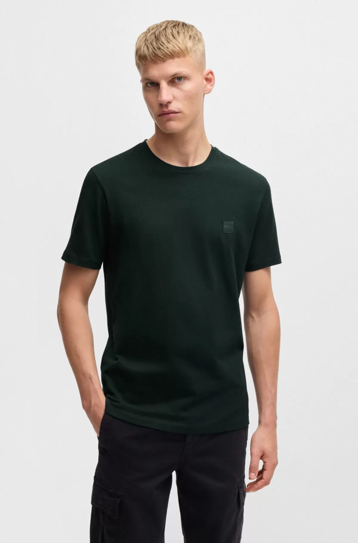 HUGO BOSS T-shirt I Bomuldsjersey Med Logomærke Mørkegrøn Fashion