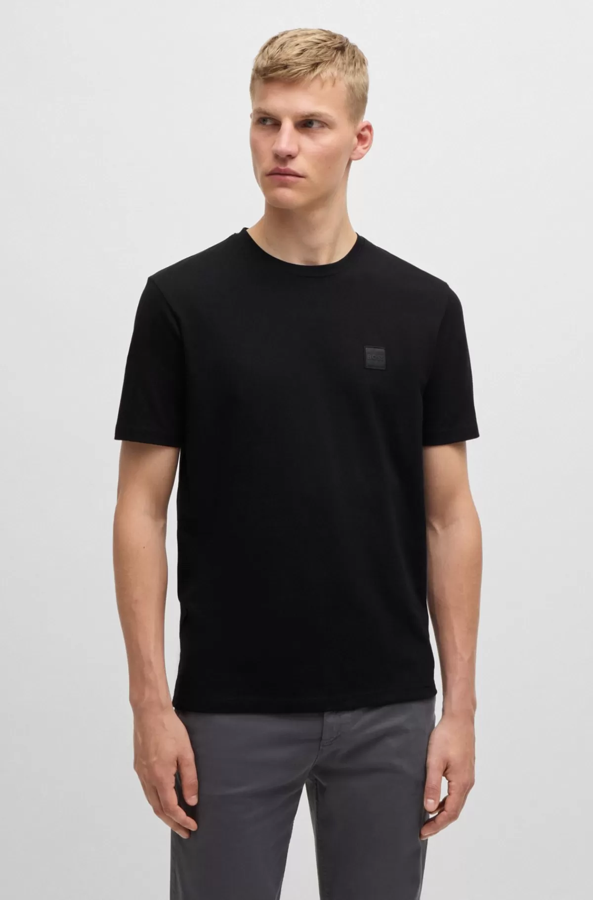 HUGO BOSS T-shirt I Bomuldsjersey Med Logomærke Sort Clearance