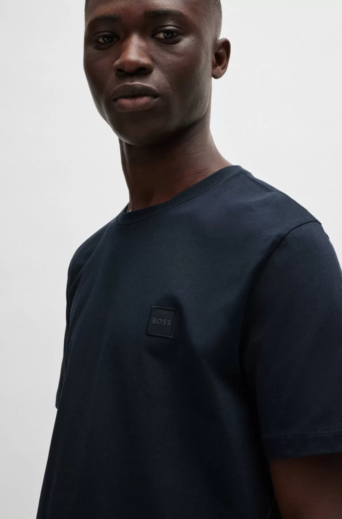 HUGO BOSS T-shirt I Bomuldsjersey Med Logomærke Mørkeblå Discount