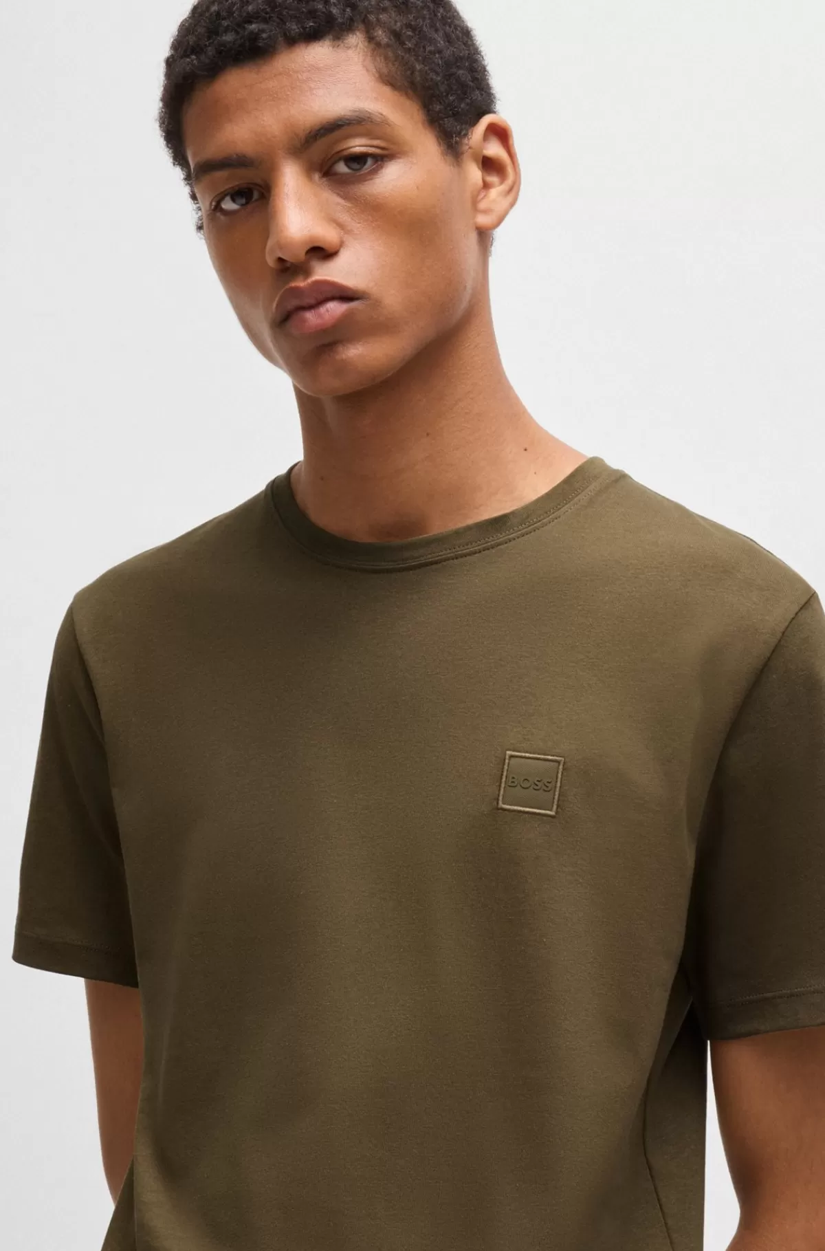 HUGO BOSS T-shirt I Bomuldsjersey Med Logomærke Kaki Hot