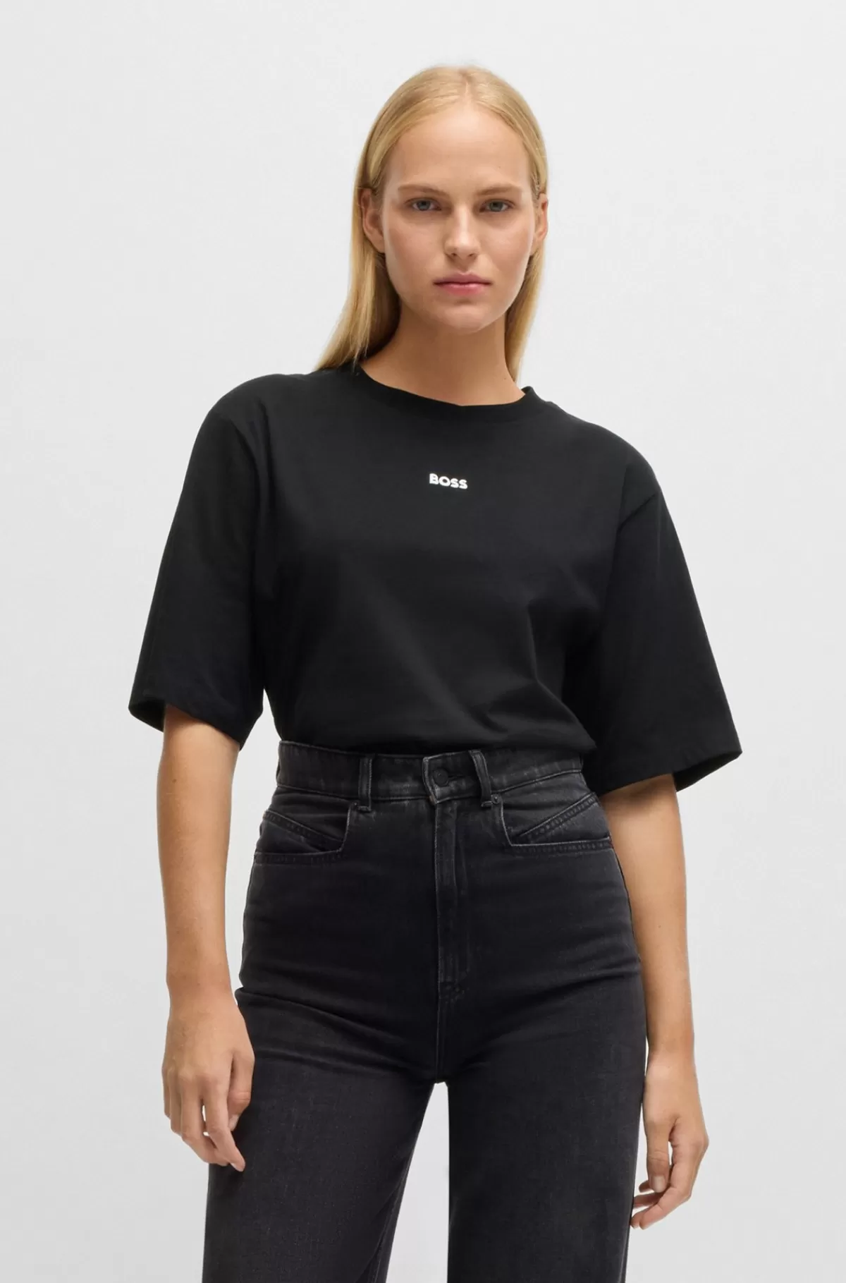 HUGO BOSS T-shirt I Bomuldsjersey Med Logoprint Sort Hot