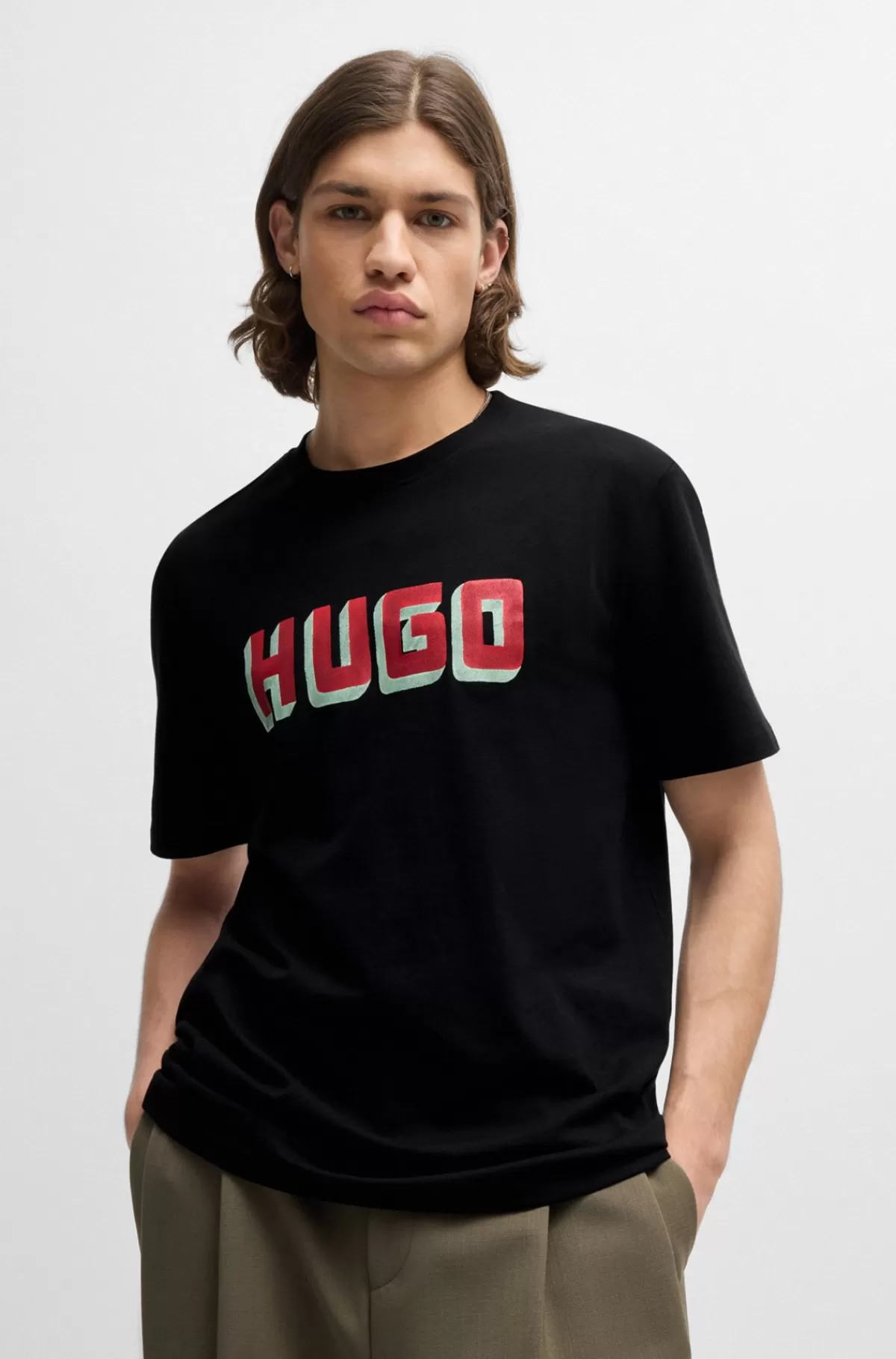 HUGO BOSS T-shirt I Bomuldsjersey Med Logoprint Sort Cheap