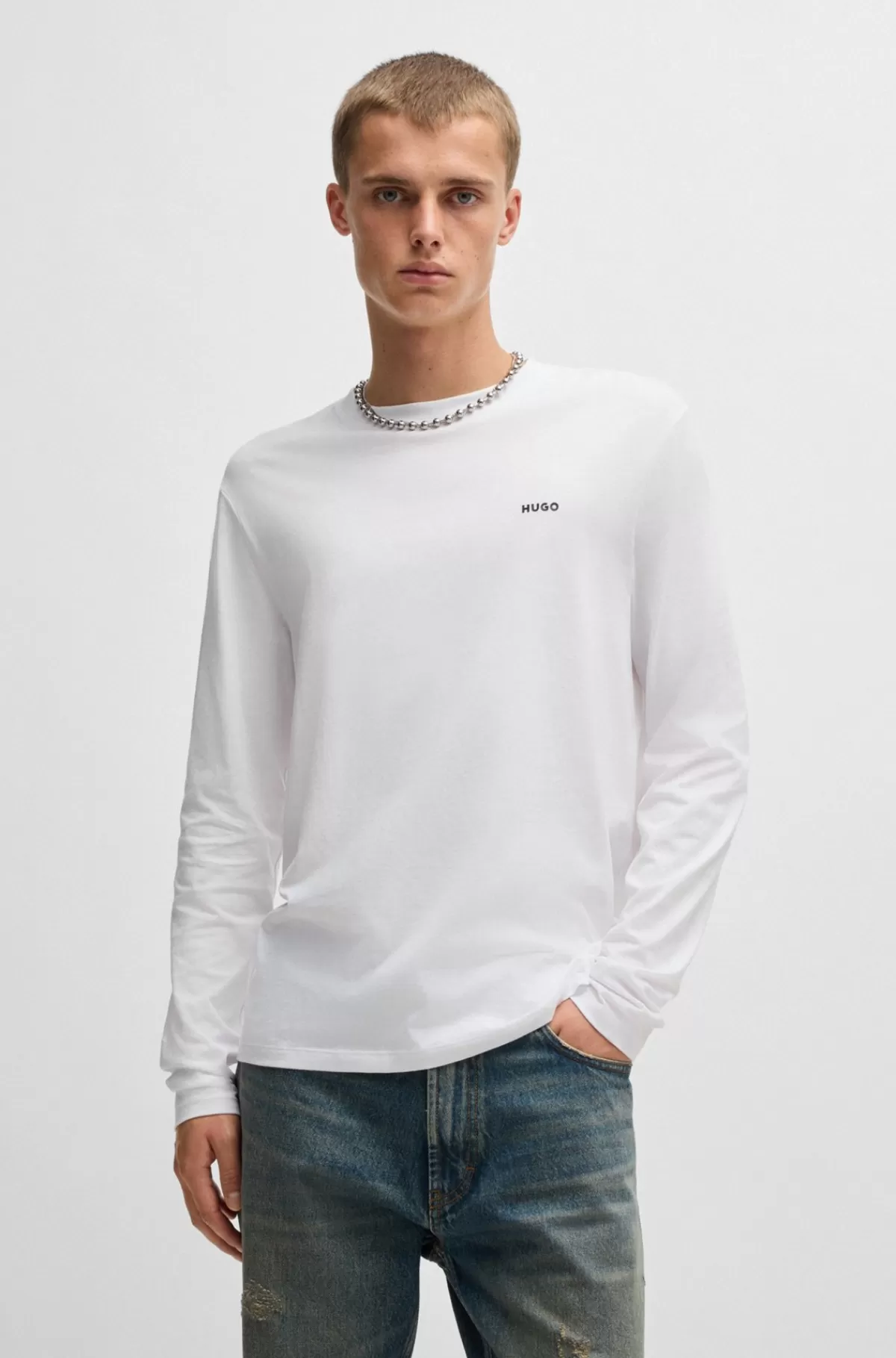 HUGO BOSS T-shirt I Bomuldsjersey Med Logoprint Hvid Store