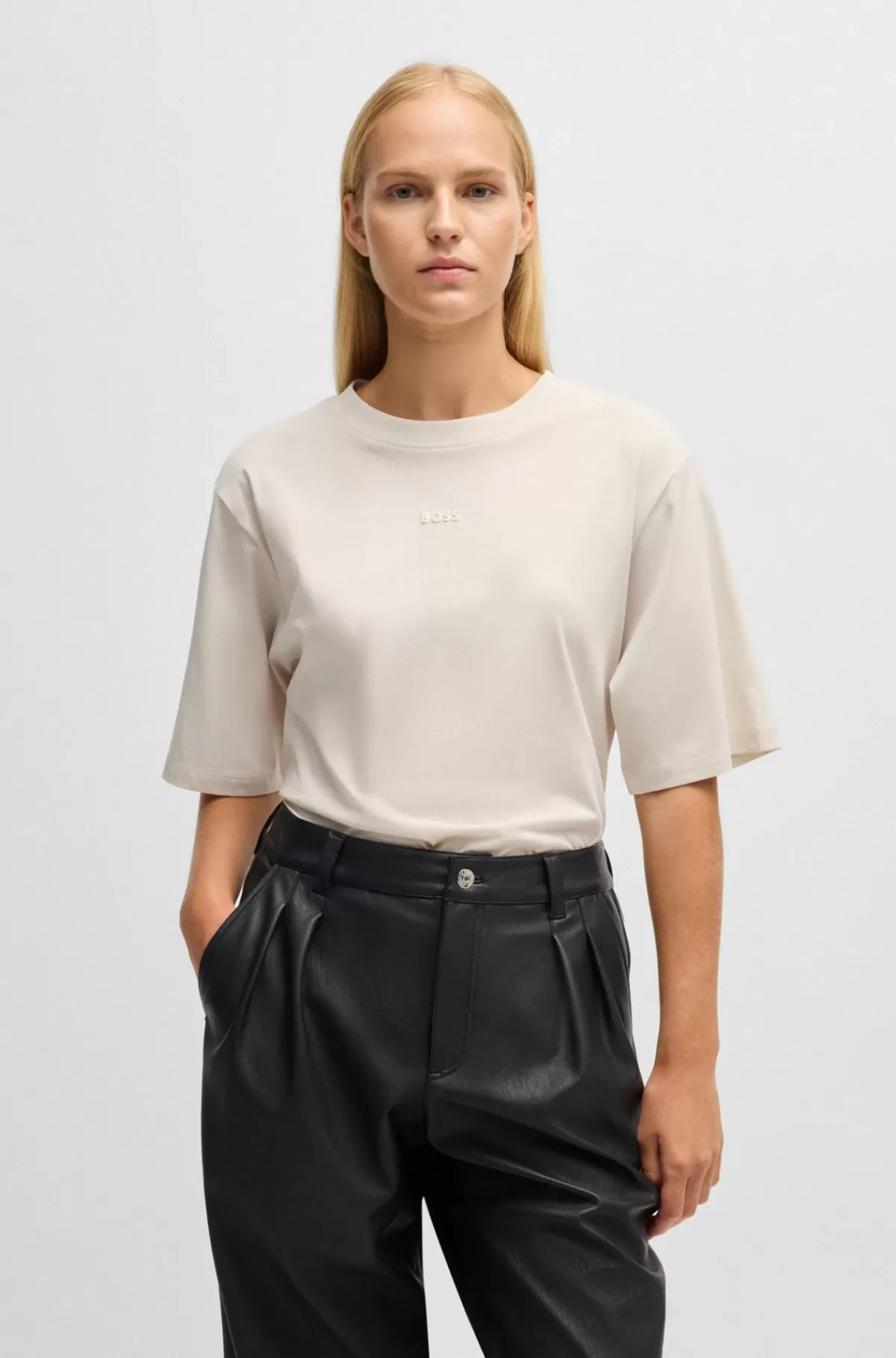 HUGO BOSS T-shirt I Bomuldsjersey Med Logoprint Hvid Online