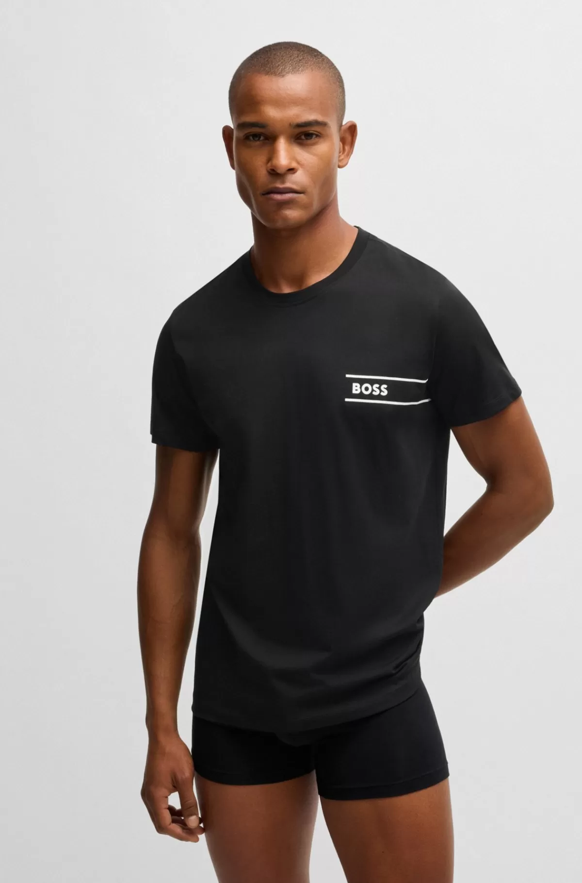 HUGO BOSS T-shirt I Bomuldsjersey Med Logoprint Sort Outlet