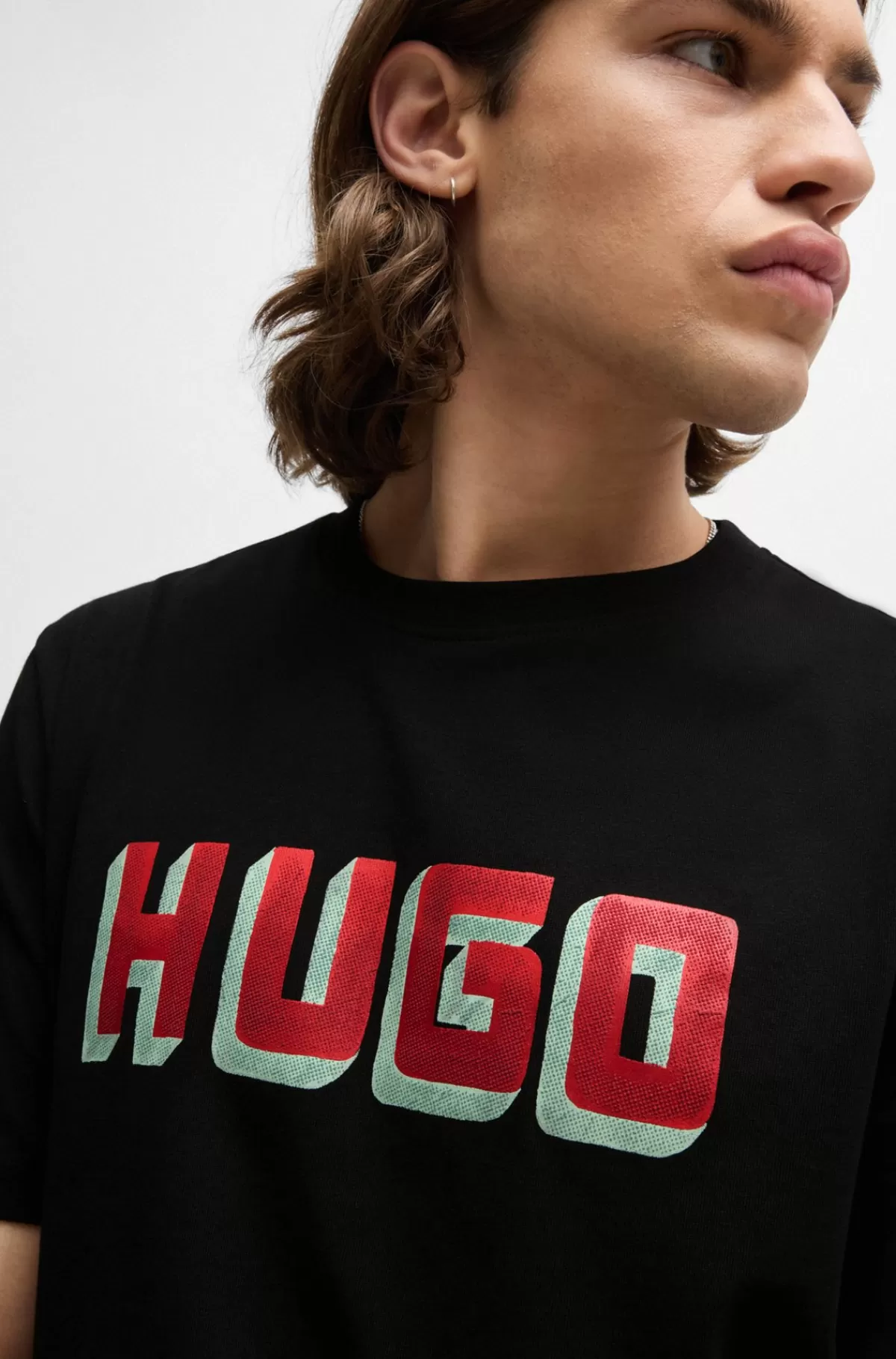 HUGO BOSS T-shirt I Bomuldsjersey Med Logoprint Sort Cheap