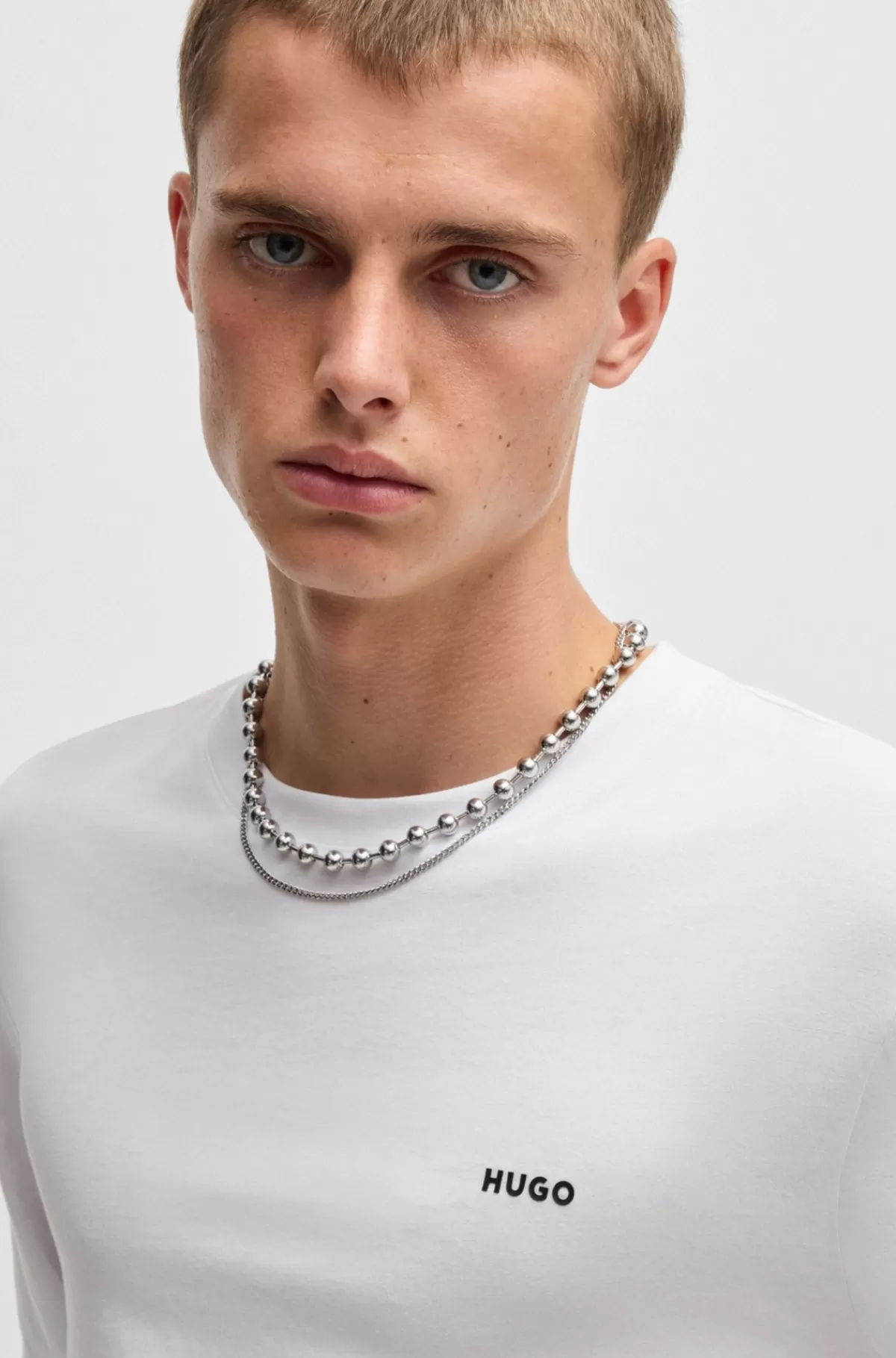 HUGO BOSS T-shirt I Bomuldsjersey Med Logoprint Hvid Store