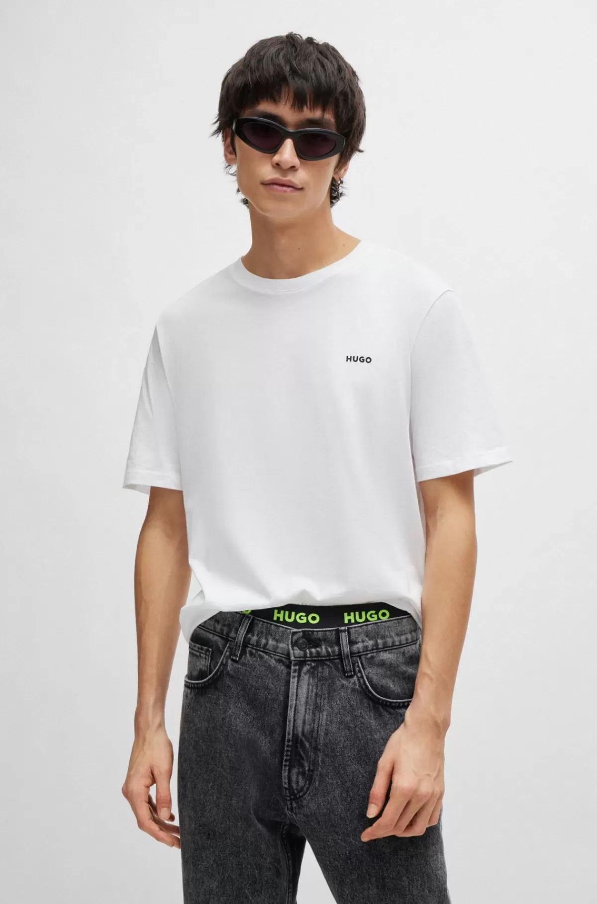 HUGO BOSS T-shirt I Bomuldsjersey Med Logotryk Hvid Cheap