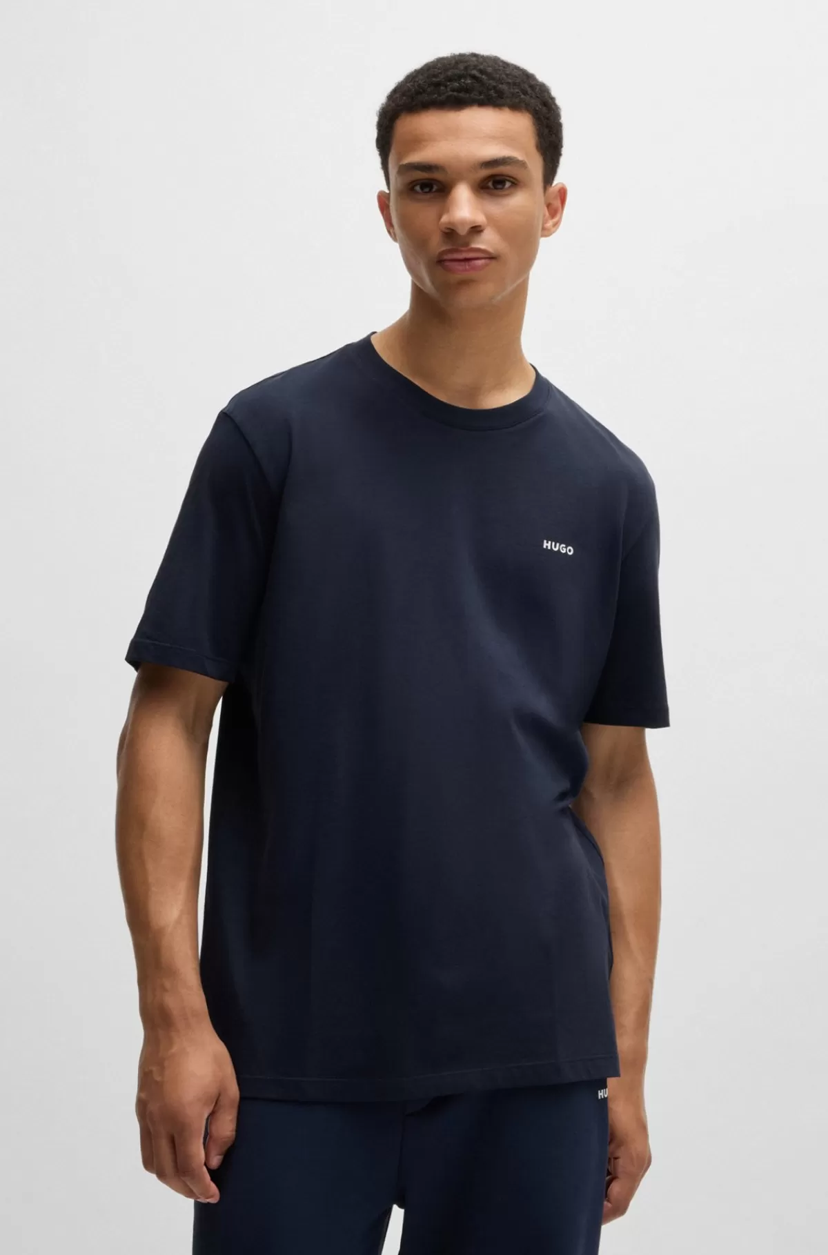 HUGO BOSS T-shirt I Bomuldsjersey Med Logotryk Mørkeblå Best