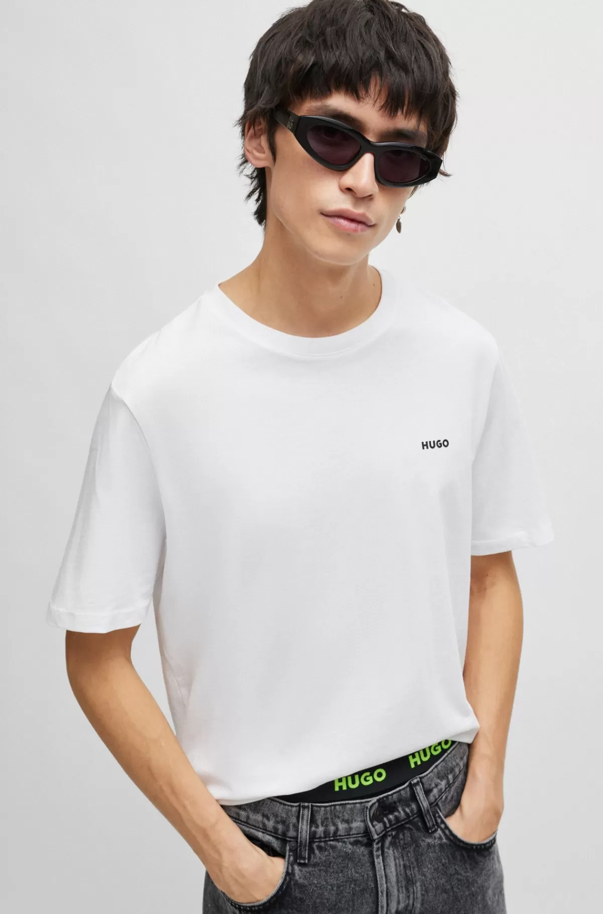 HUGO BOSS T-shirt I Bomuldsjersey Med Logotryk Hvid Cheap