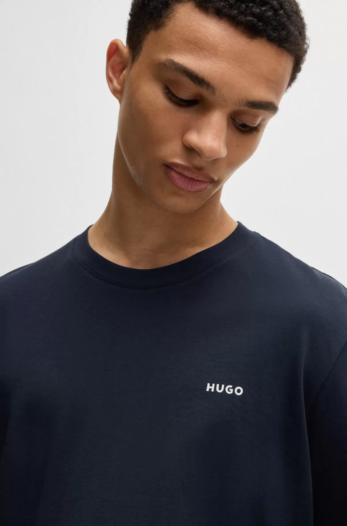 HUGO BOSS T-shirt I Bomuldsjersey Med Logotryk Mørkeblå Best
