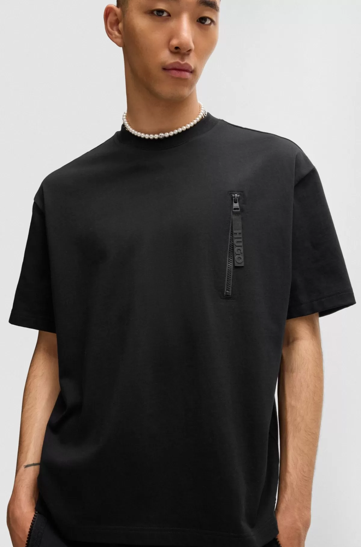 HUGO BOSS T-shirt I Bomuldsjersey Med Lynlåslomme Sort Best