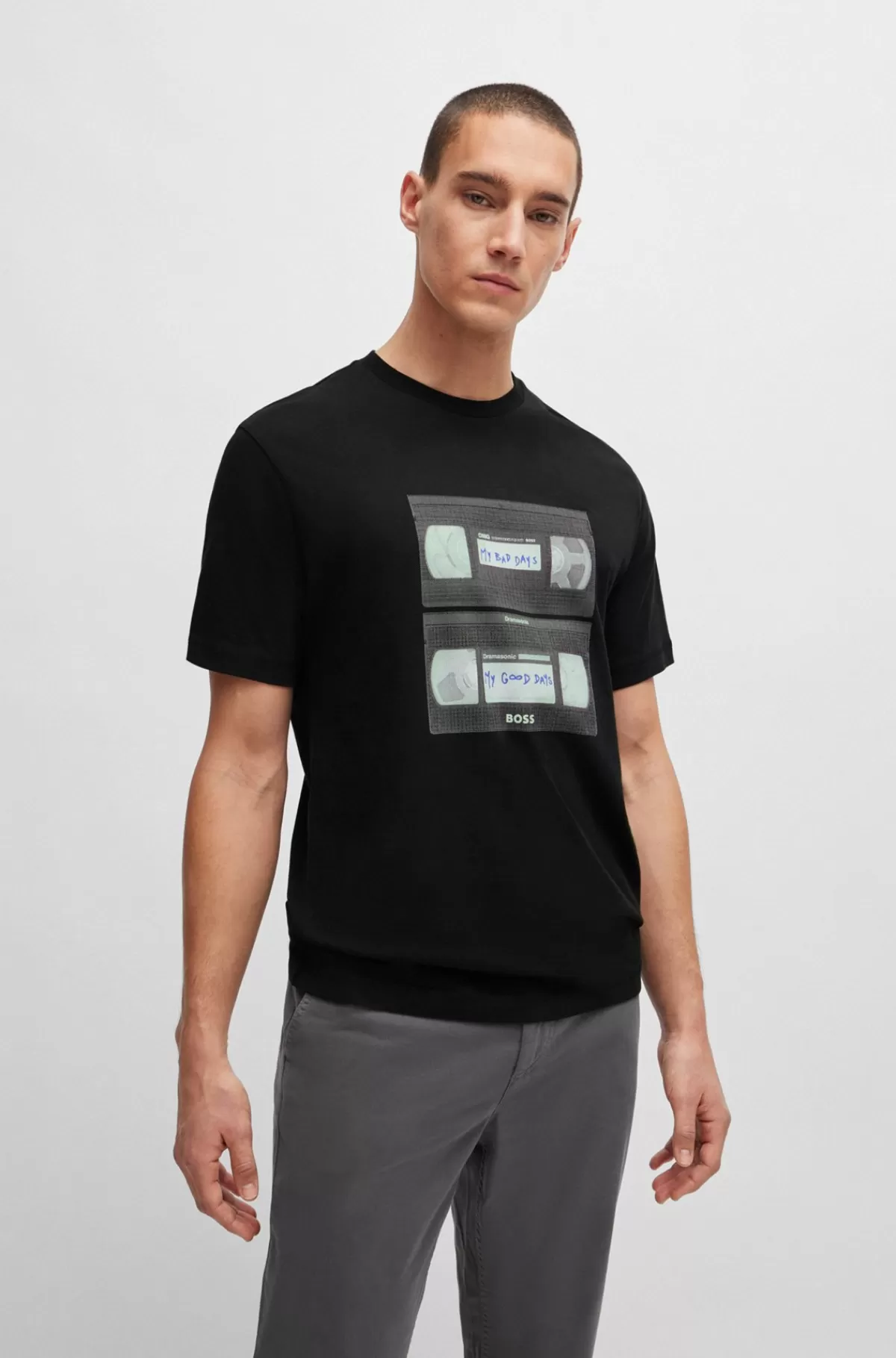 HUGO BOSS T-shirt I Bomuldsjersey Med Musikinspireret Print Sort New