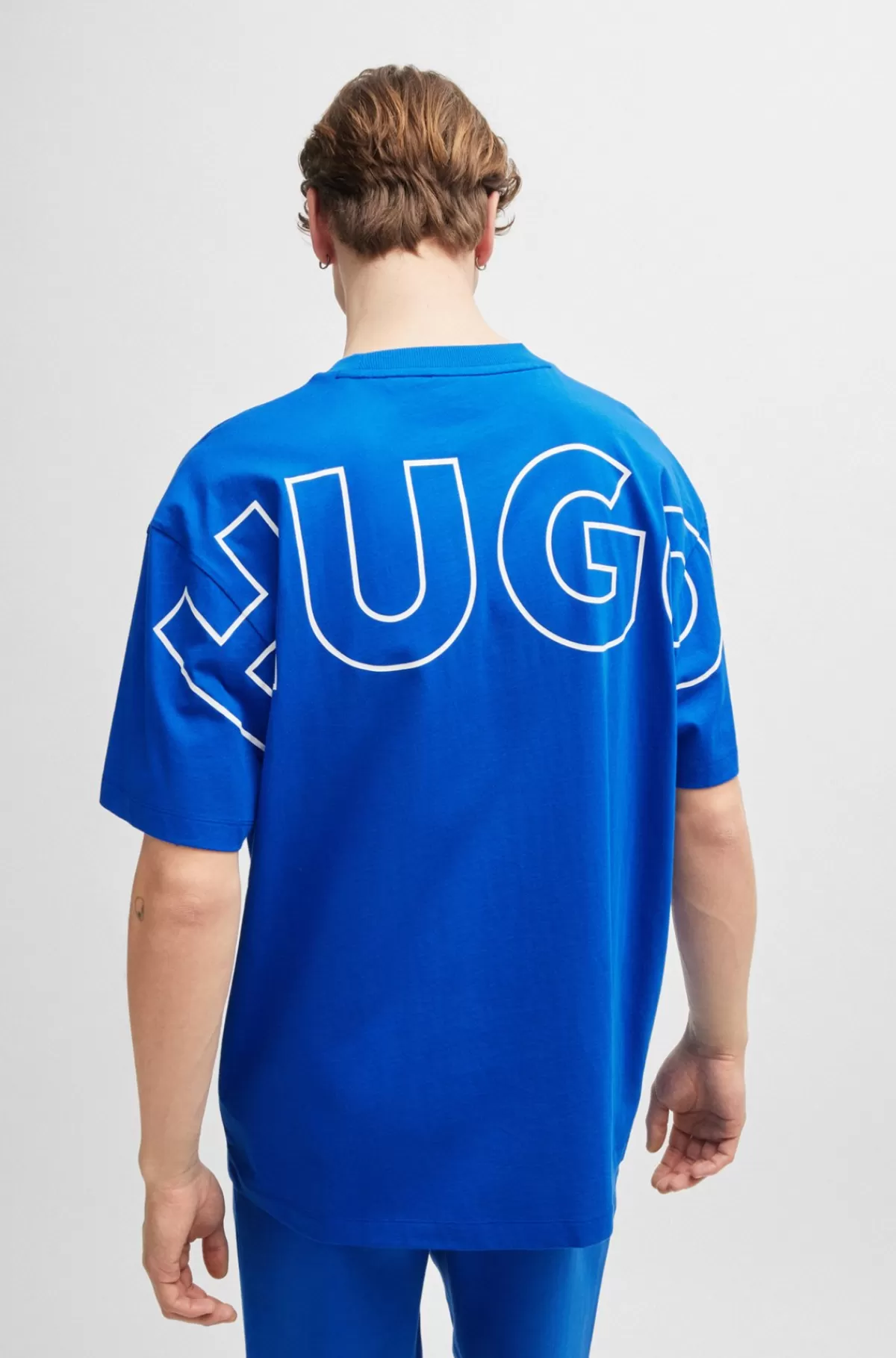 HUGO BOSS T-shirt I Bomuldsjersey Med Omridsede Logoer Blå Hot