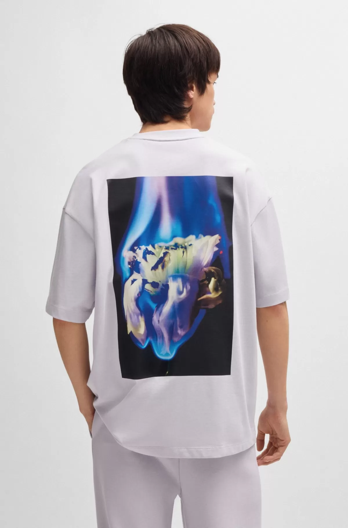 HUGO BOSS T-shirt I Bomuldsjersey Med Oversize Fit Og Sæsonens Grafik Lyslilla Hot
