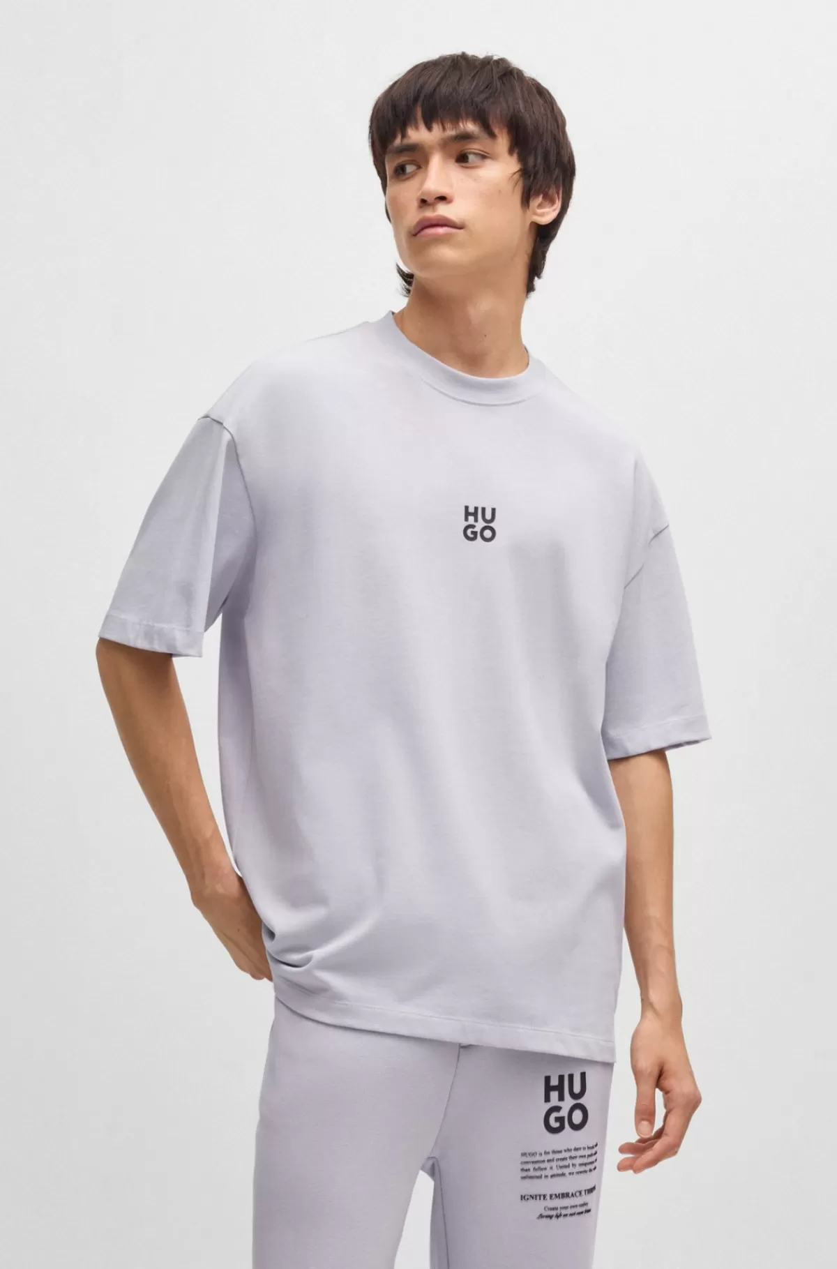 HUGO BOSS T-shirt I Bomuldsjersey Med Oversize Fit Og Sæsonens Grafik Lyslilla Hot
