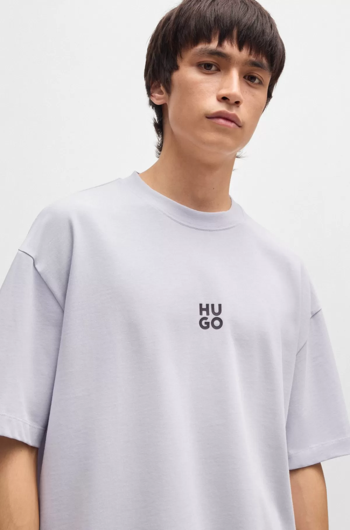 HUGO BOSS T-shirt I Bomuldsjersey Med Oversize Fit Og Sæsonens Grafik Lyslilla Hot