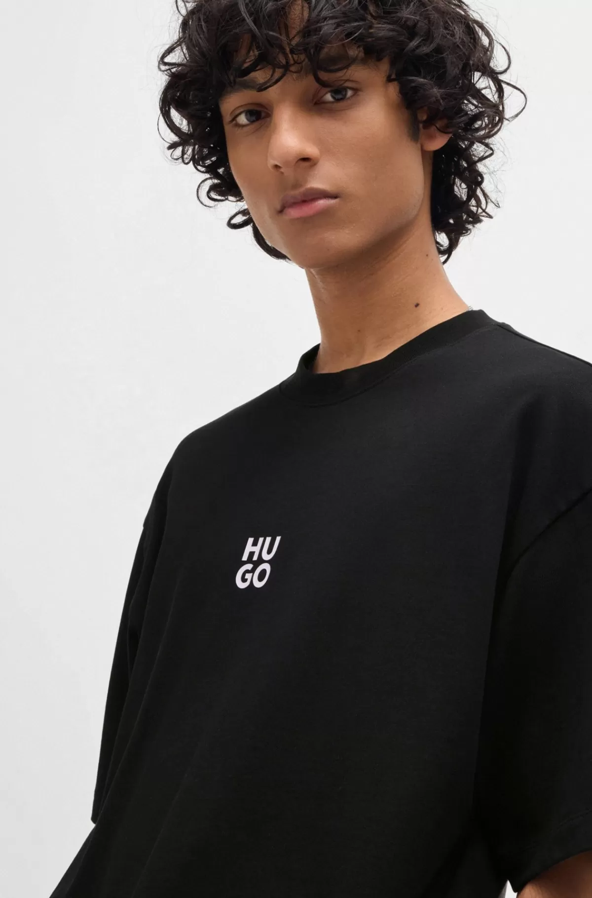 HUGO BOSS T-shirt I Bomuldsjersey Med Oversize Fit Og Sæsonens Grafik Sort Cheap