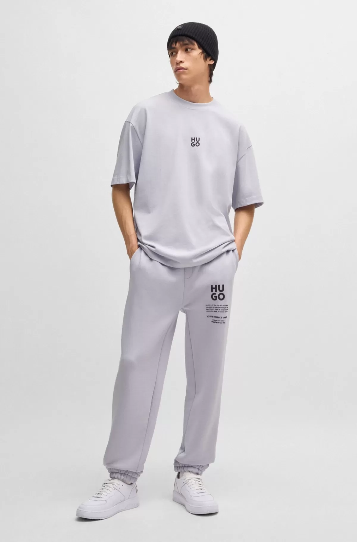 HUGO BOSS T-shirt I Bomuldsjersey Med Oversize Fit Og Sæsonens Grafik Lyslilla Hot