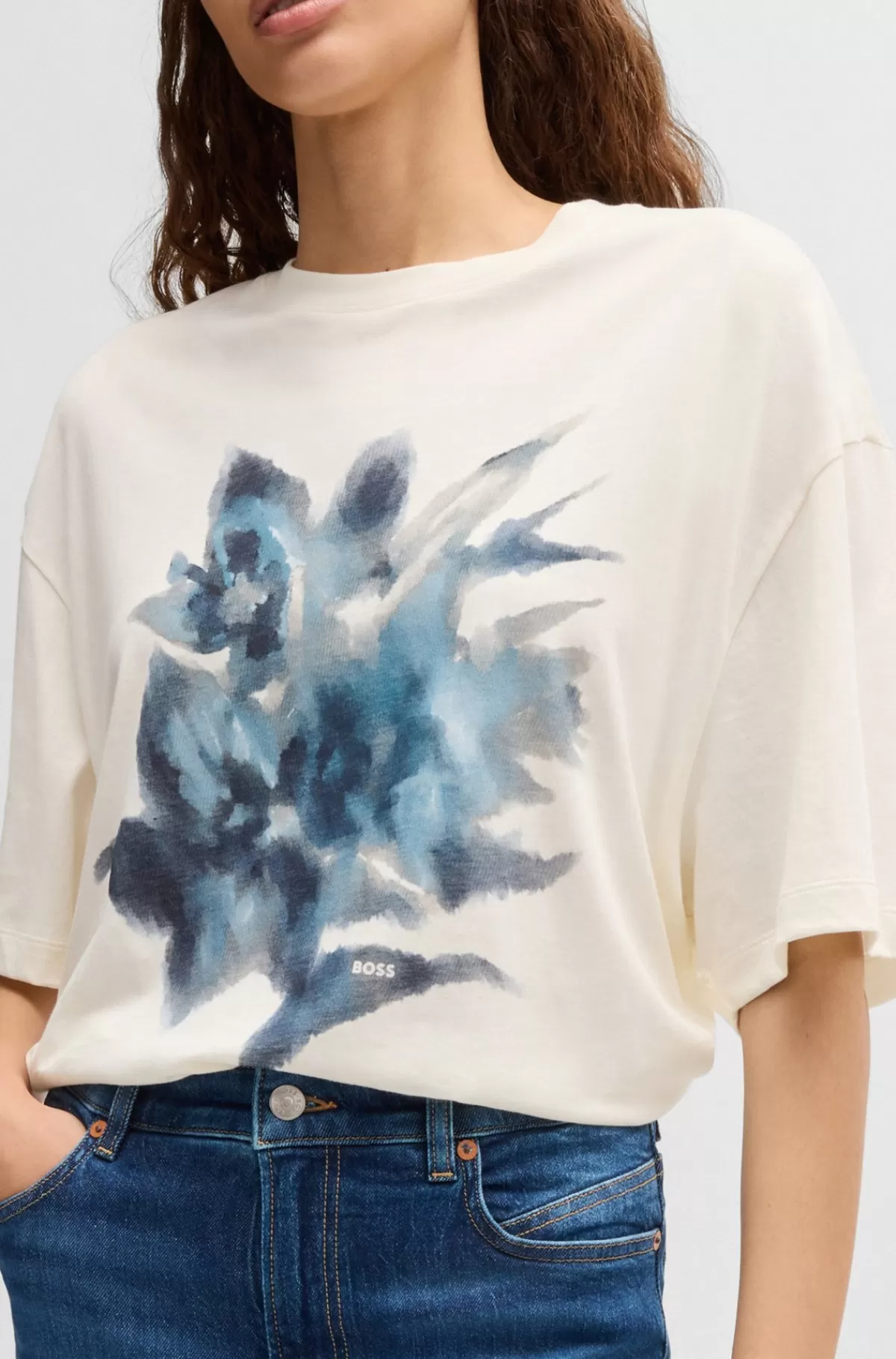 HUGO BOSS T-shirt I Bomuldsjersey Med Oversize Fit Og Sæsonens Grafik Naturlig Shop