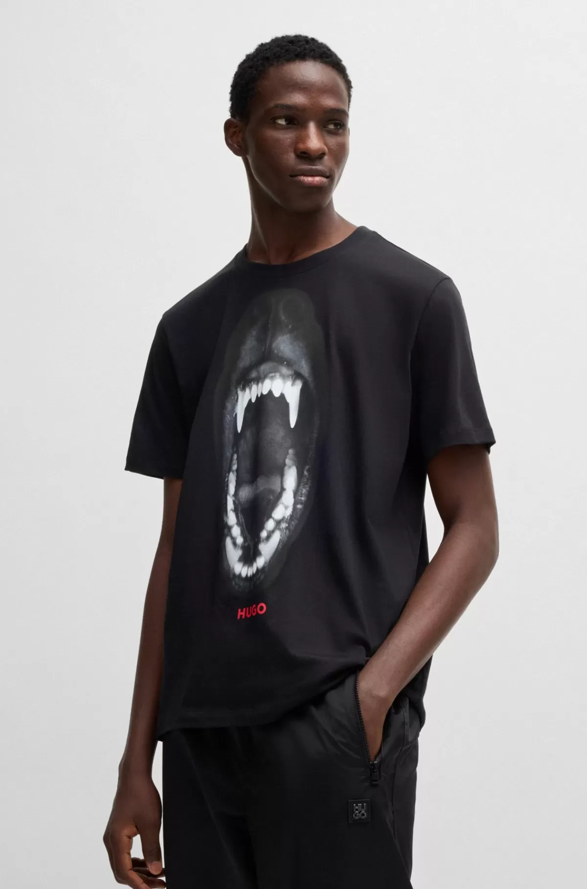 HUGO BOSS T-shirt I Bomuldsjersey Med Regular Fit Og Dyregrafik Sort Online