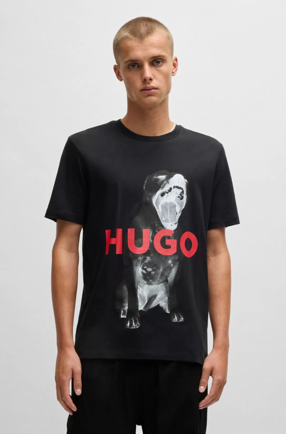 HUGO BOSS T-shirt I Bomuldsjersey Med Regular Fit Og Dyregrafik Sort Online