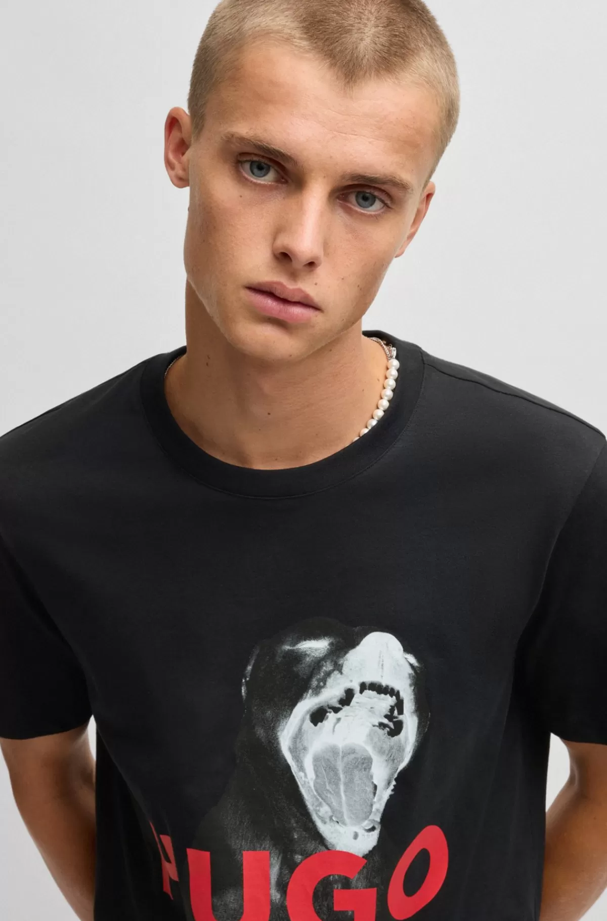 HUGO BOSS T-shirt I Bomuldsjersey Med Regular Fit Og Dyregrafik Sort Online