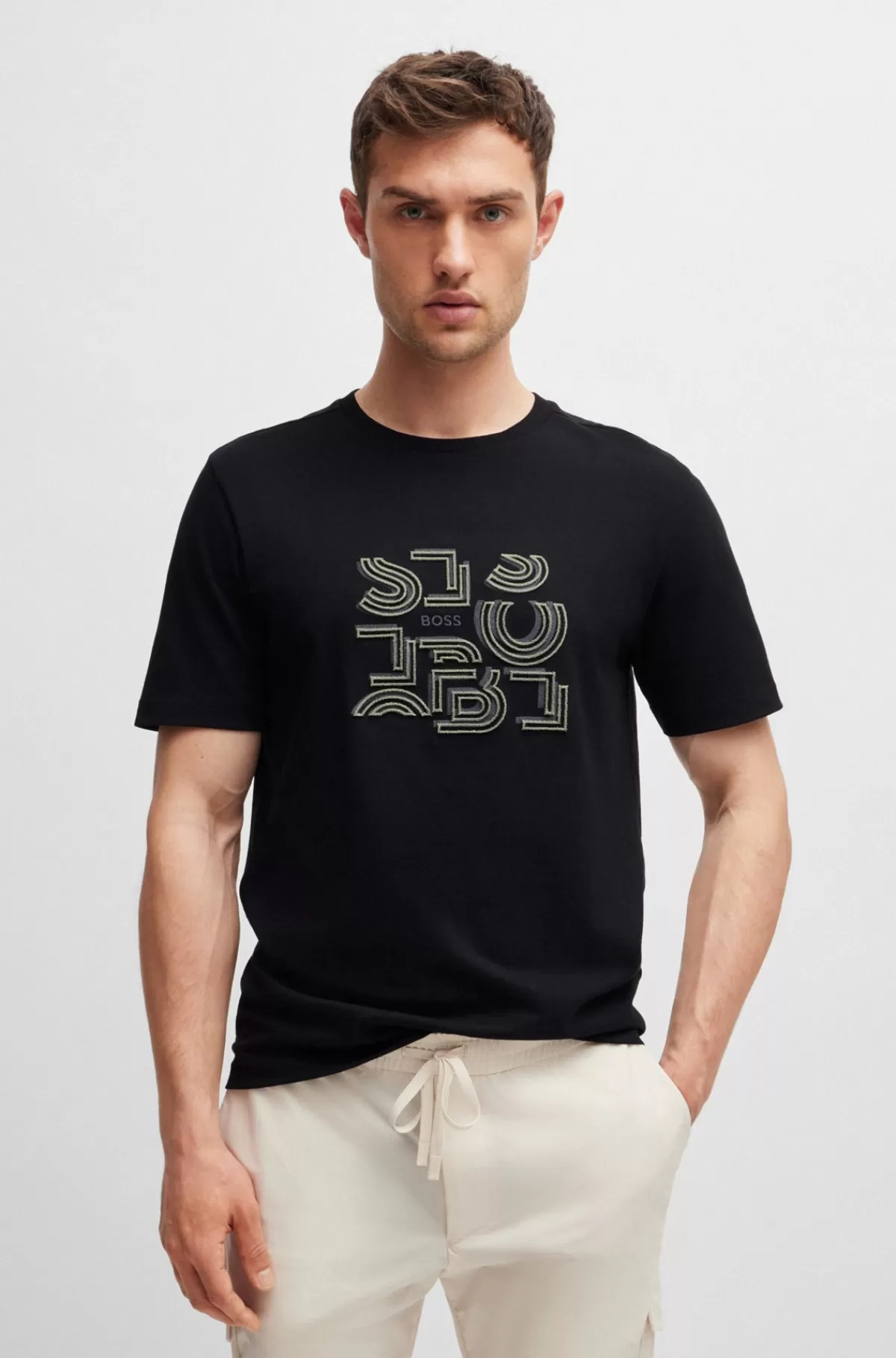HUGO BOSS T-shirt I Bomuldsjersey Med Regular Fit Og Grafik Med Typografi Sort Shop
