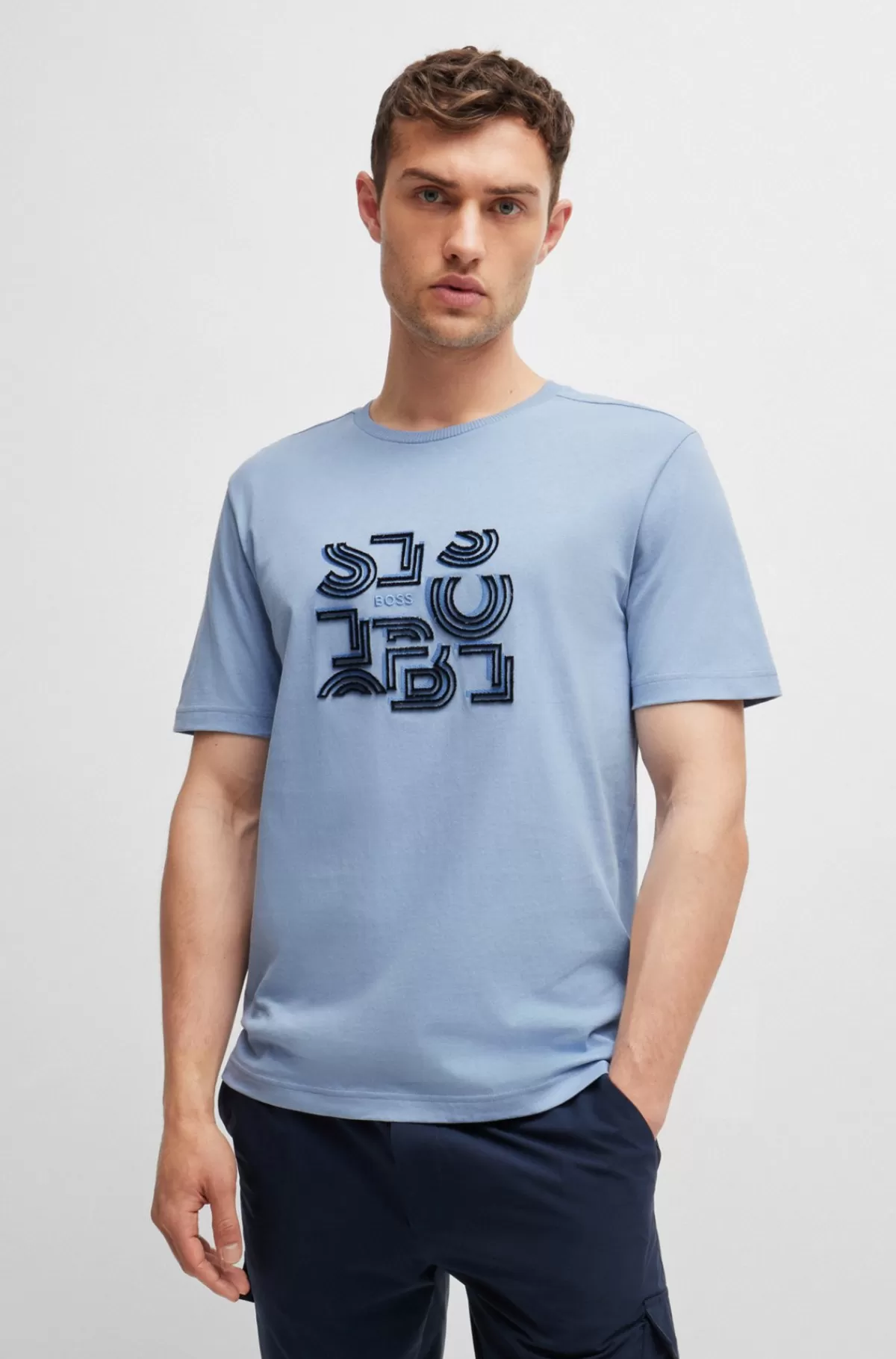 HUGO BOSS T-shirt I Bomuldsjersey Med Regular Fit Og Grafik Med Typografi Lyseblå Fashion