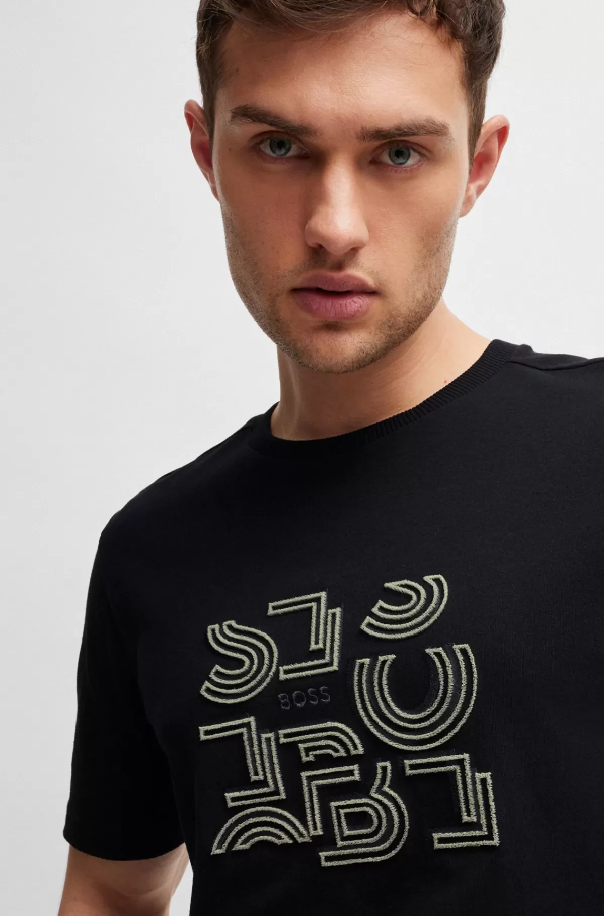 HUGO BOSS T-shirt I Bomuldsjersey Med Regular Fit Og Grafik Med Typografi Sort Shop