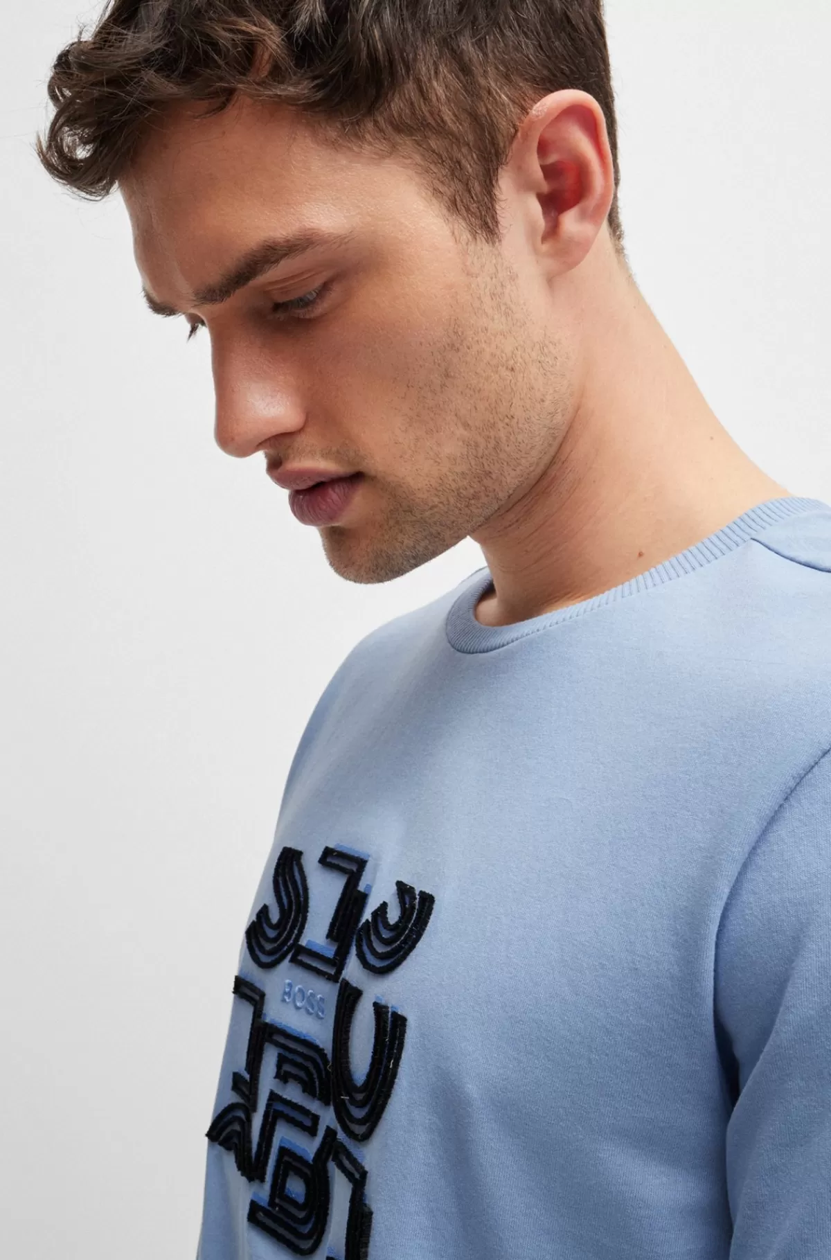HUGO BOSS T-shirt I Bomuldsjersey Med Regular Fit Og Grafik Med Typografi Lyseblå Fashion
