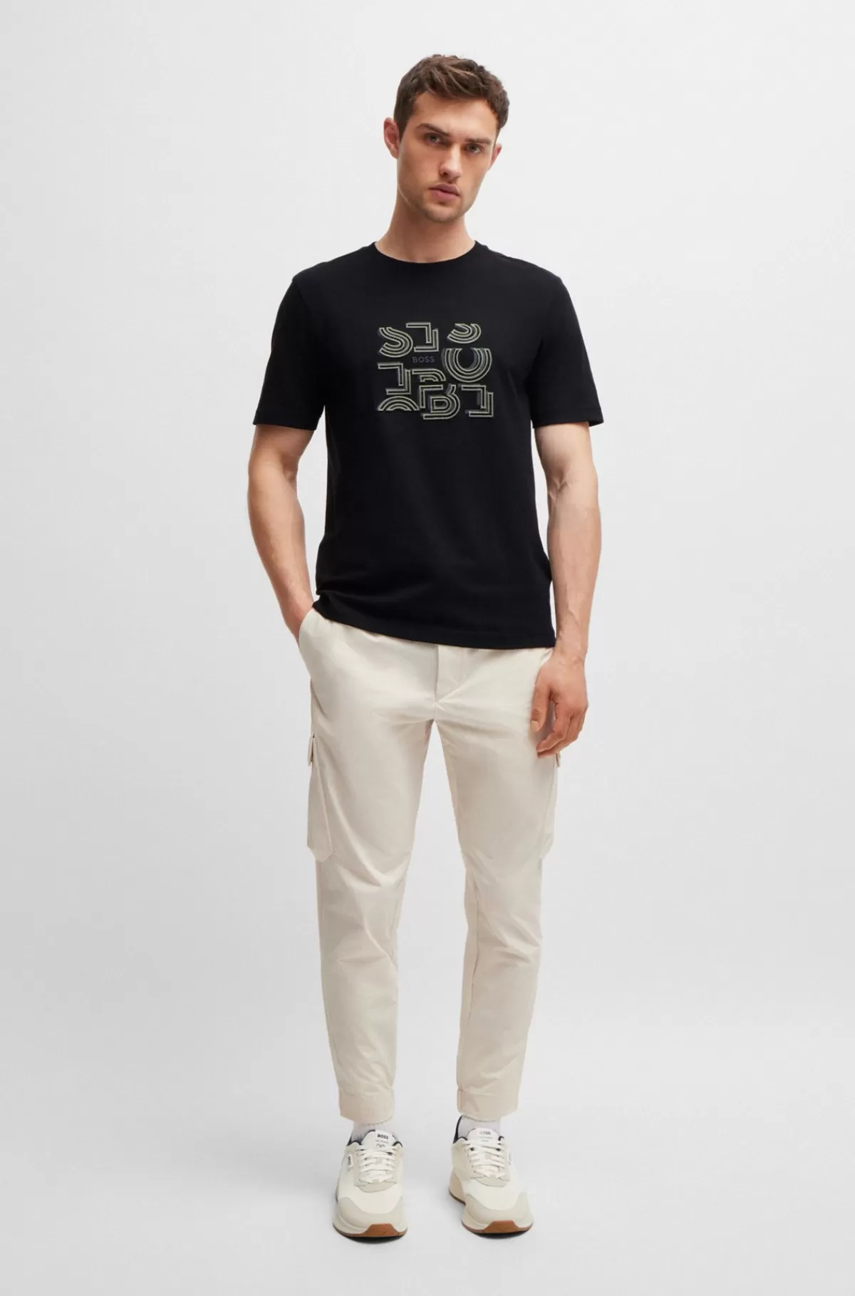 HUGO BOSS T-shirt I Bomuldsjersey Med Regular Fit Og Grafik Med Typografi Sort Shop