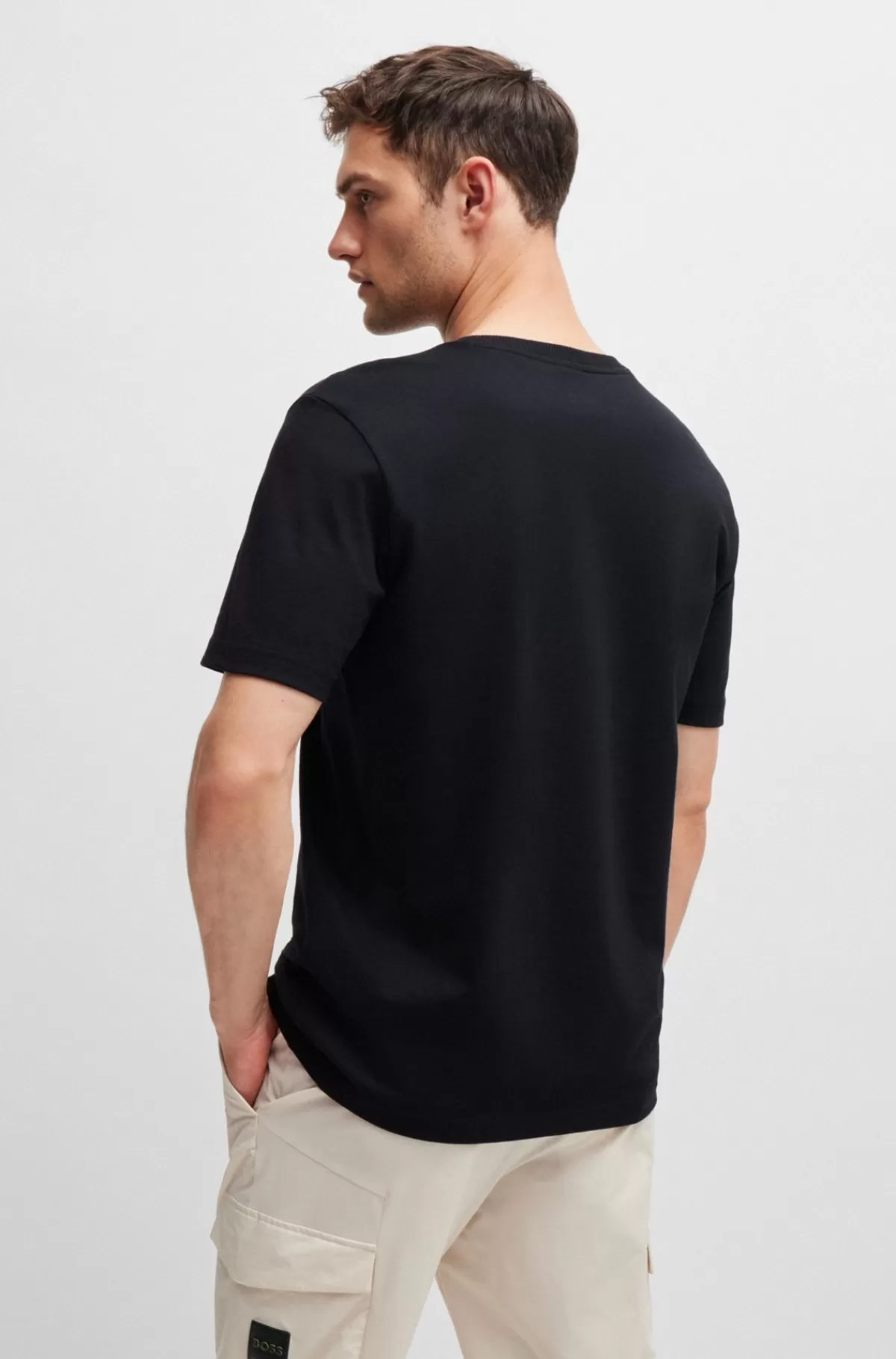 HUGO BOSS T-shirt I Bomuldsjersey Med Regular Fit Og Grafik Med Typografi Sort Shop