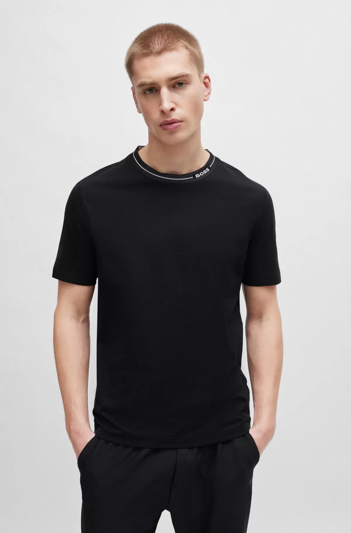 HUGO BOSS T-shirt I Bomuldsjersey Med Regular Fit Og Halsudskæring Med Logo Sort Best Sale