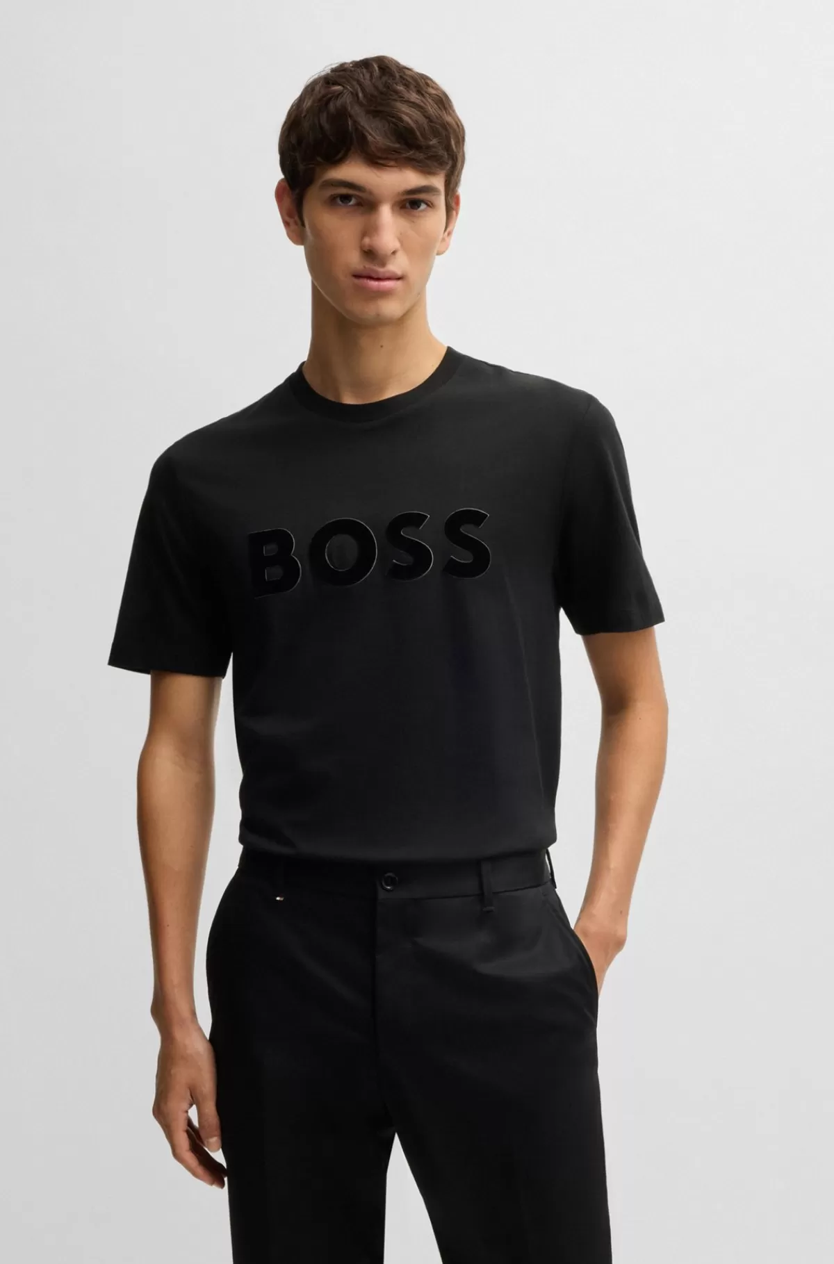 HUGO BOSS T-shirt I Bomuldsjersey Med Regular Fit Og Logo Sort Best