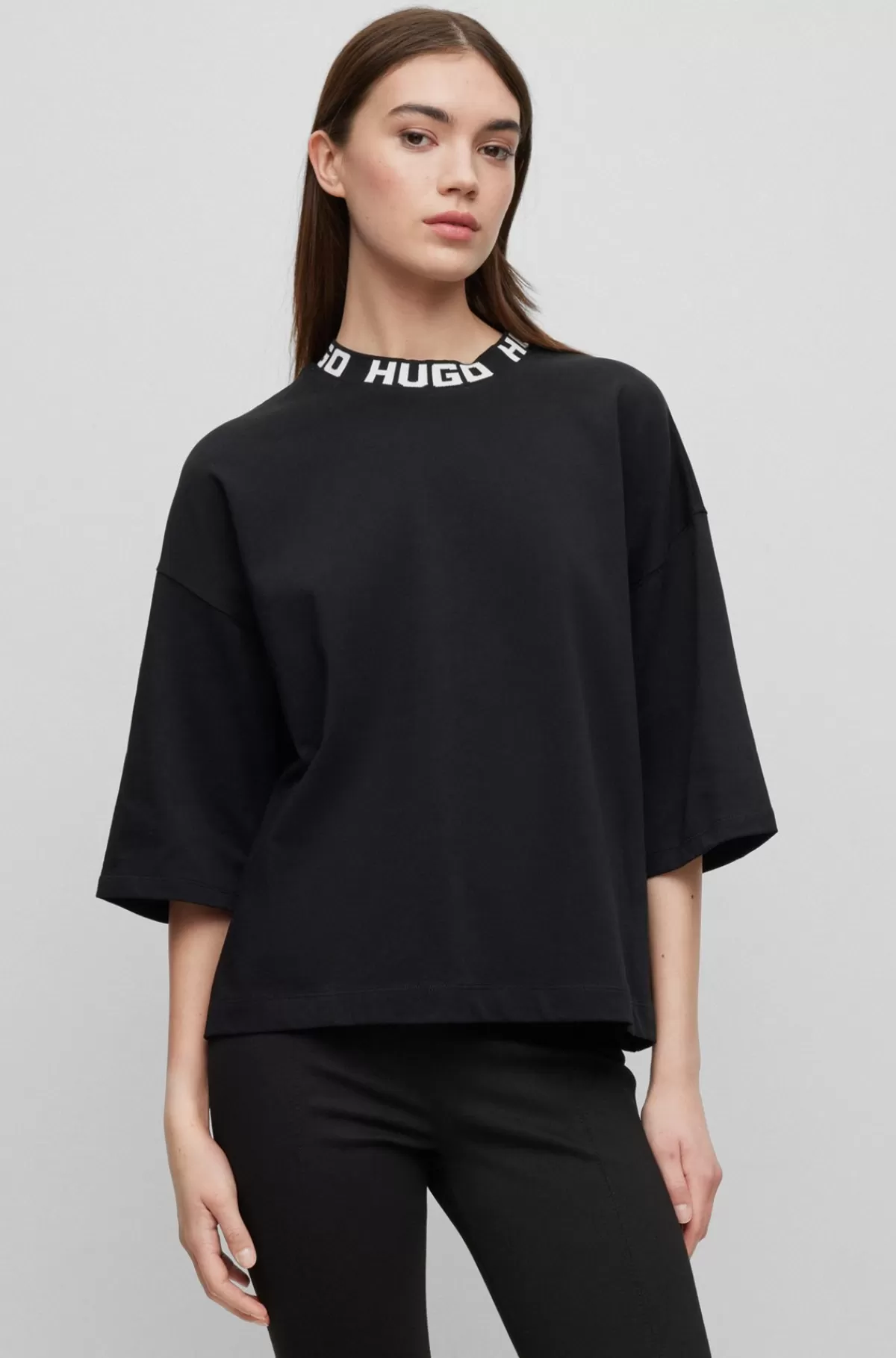 HUGO BOSS T-shirt I Bomuldsjersey Med Relaxed Fit Og Logokrave Sort Shop