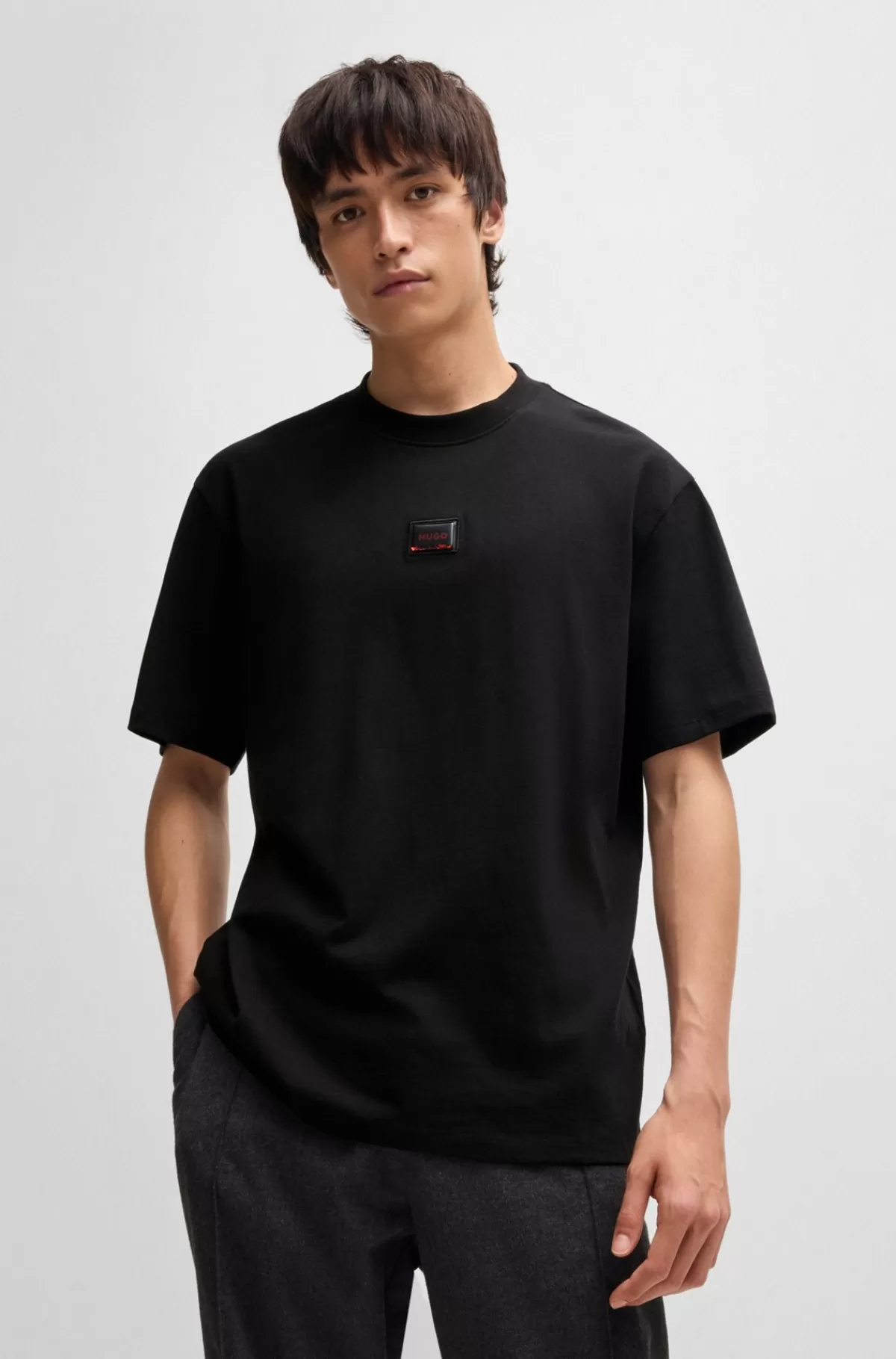 HUGO BOSS T-shirt I Bomuldsjersey Med Relaxed Fit Og Logolap Sort Shop