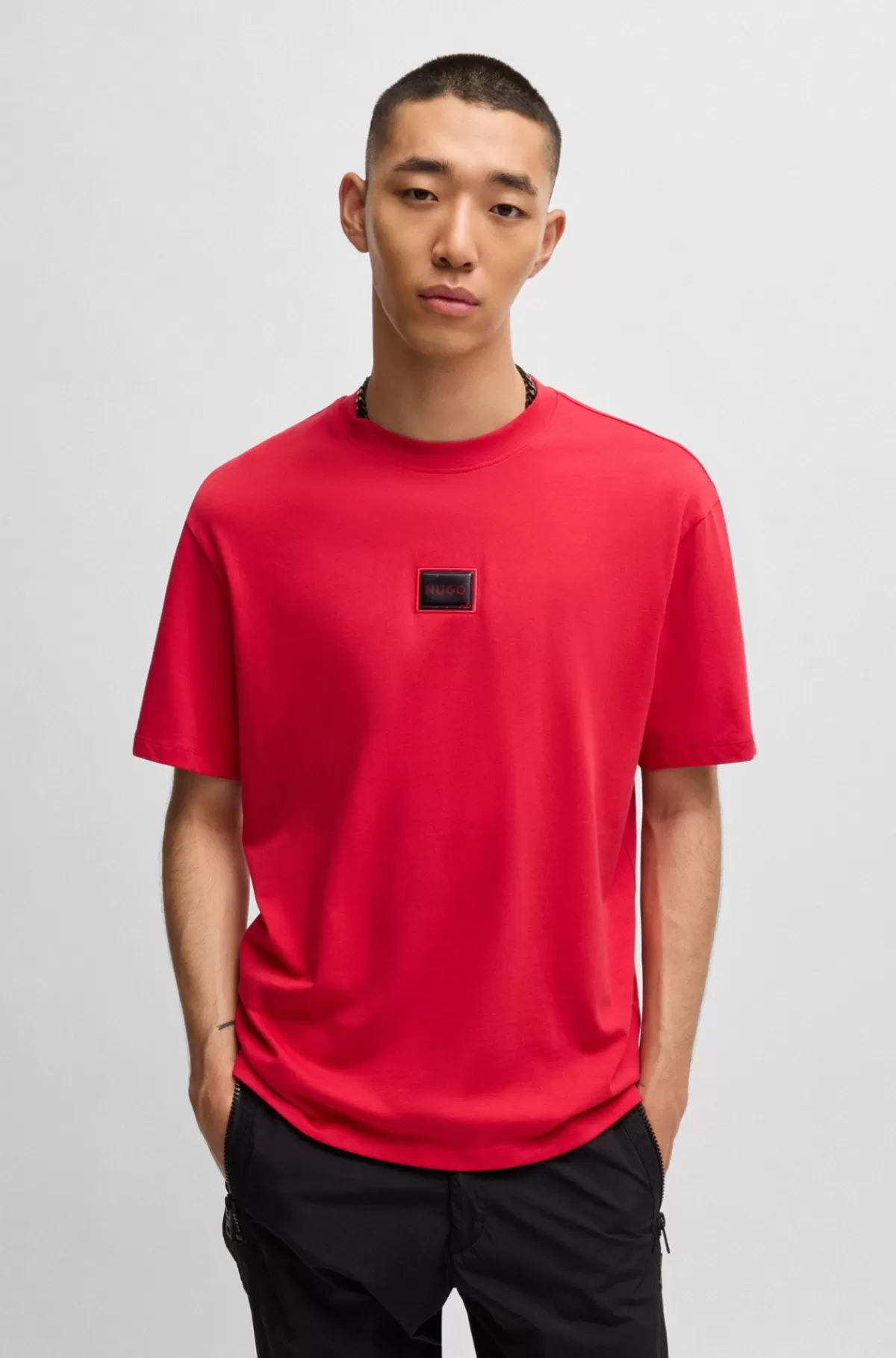 HUGO BOSS T-shirt I Bomuldsjersey Med Relaxed Fit Og Logolap Rød Outlet