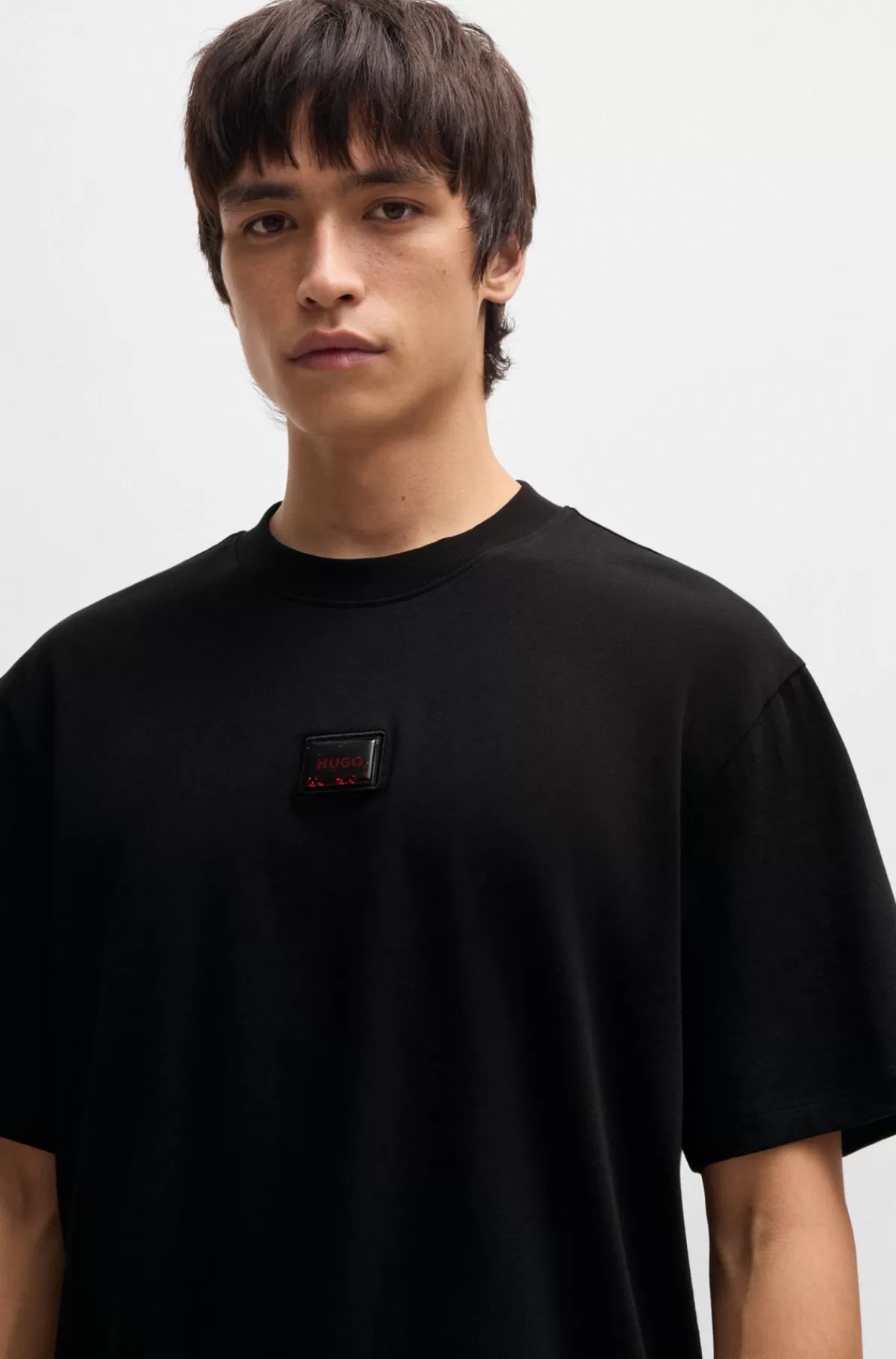 HUGO BOSS T-shirt I Bomuldsjersey Med Relaxed Fit Og Logolap Sort Shop