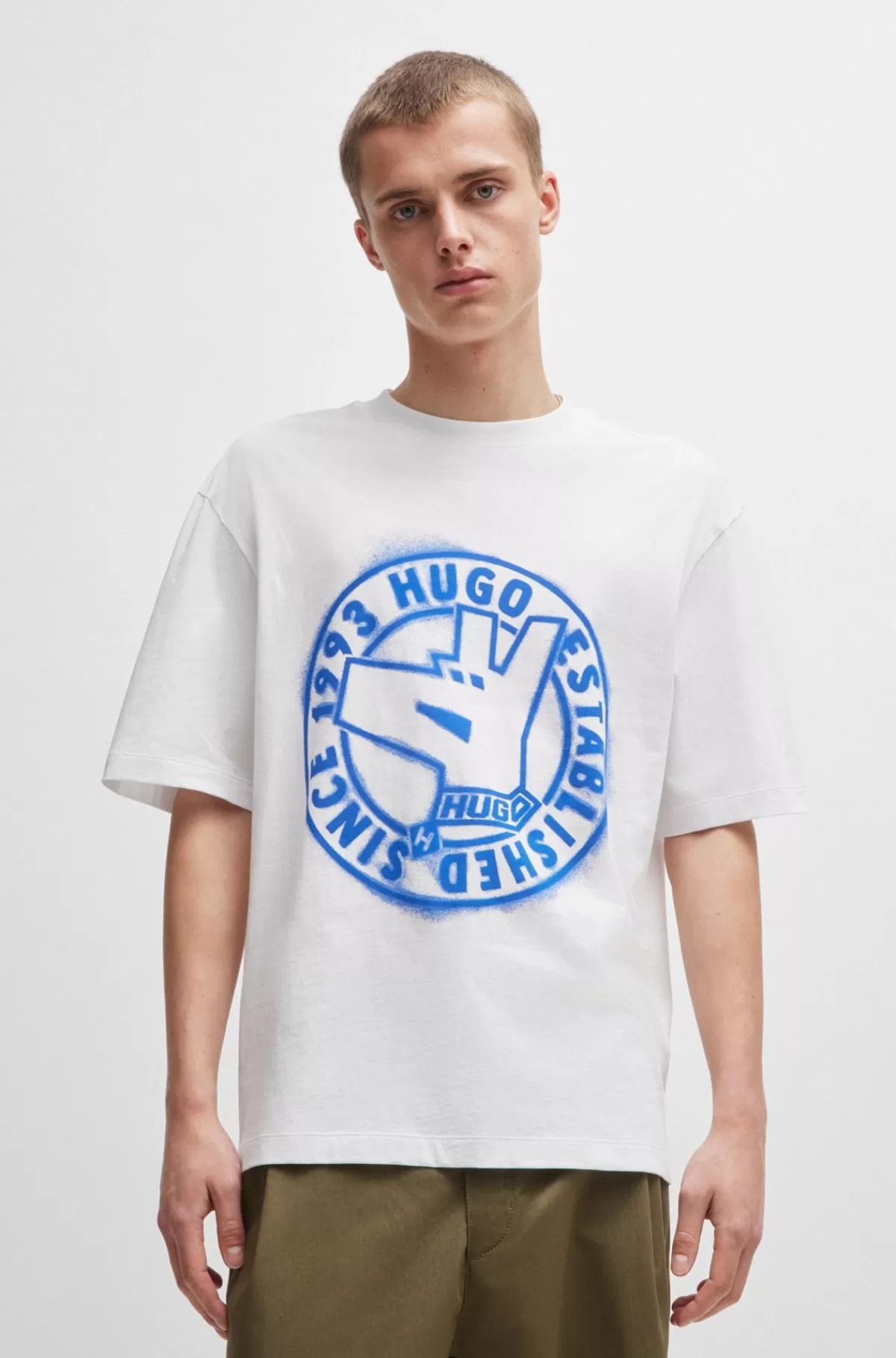 HUGO BOSS T-shirt I Bomuldsjersey Med Signaturgrafik Og Regular Fit Hvid New