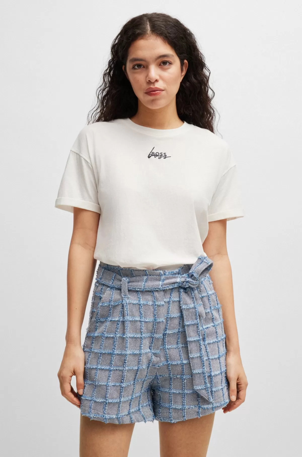 HUGO BOSS T-shirt I Bomuldsjersey Med Signaturprint Hvid Fashion