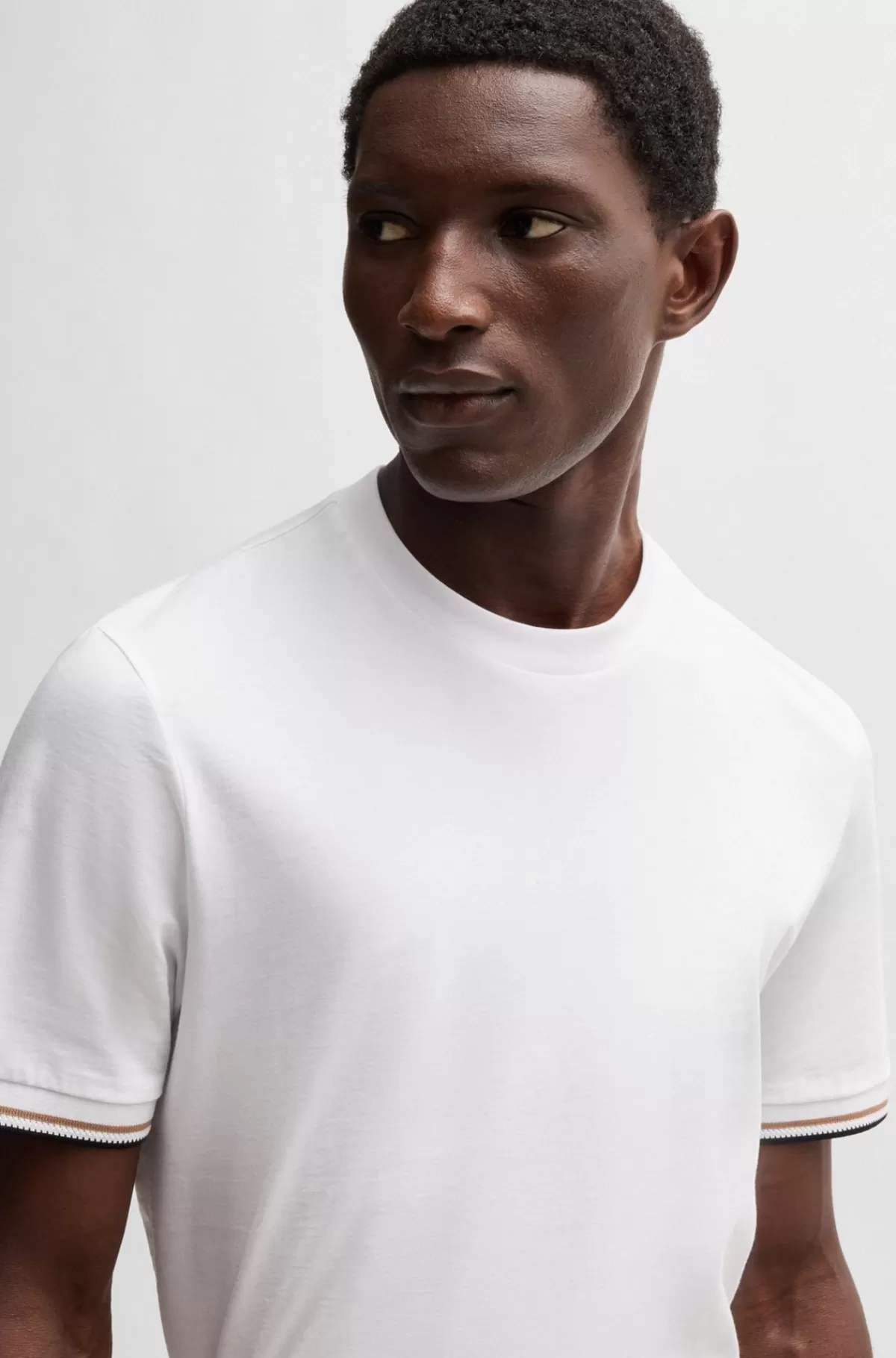 HUGO BOSS T-shirt I Bomuldsjersey Med Signaturstribe I ærmekanten Hvid Outlet