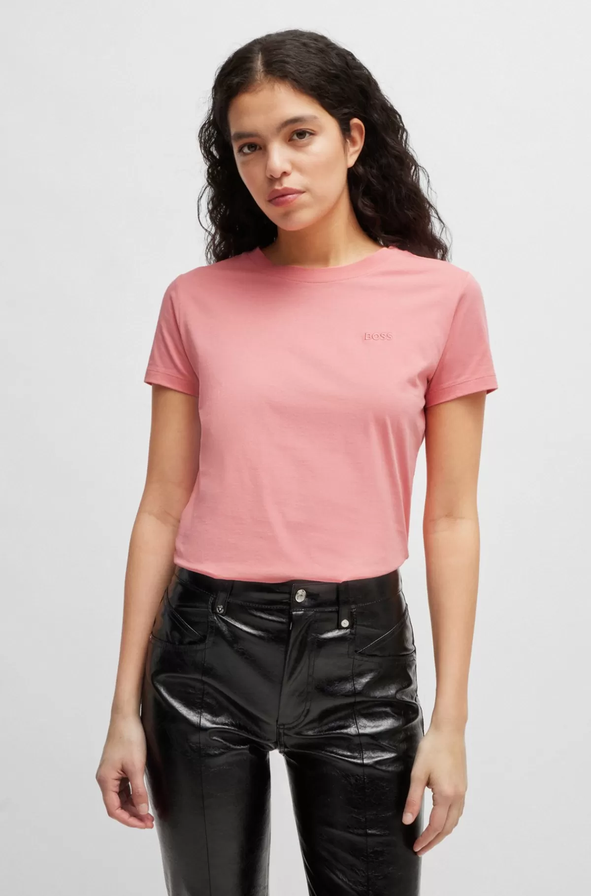 HUGO BOSS T-shirt I Bomuldsjersey Med Slim Fit Og Tone-i-tone-farvet Logo Lys pink Shop