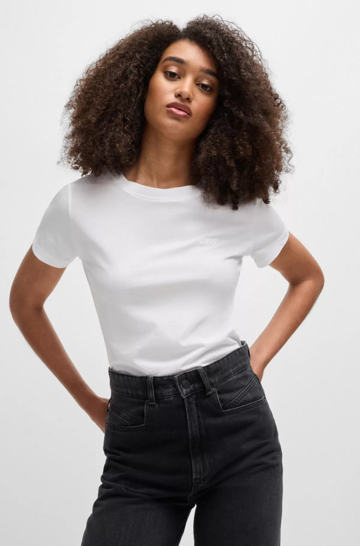 HUGO BOSS T-shirt I Bomuldsjersey Med Slim Fit Og Tone-i-tone-farvet Logo Hvid Shop