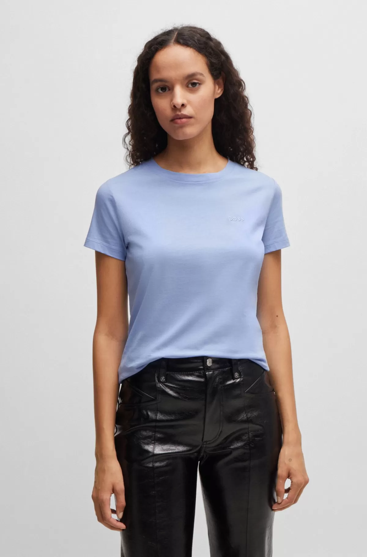 HUGO BOSS T-shirt I Bomuldsjersey Med Slim Fit Og Tone-i-tone-farvet Logo Lyseblå Shop
