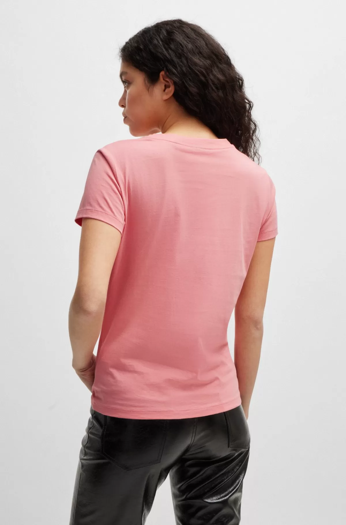 HUGO BOSS T-shirt I Bomuldsjersey Med Slim Fit Og Tone-i-tone-farvet Logo Lys pink Shop