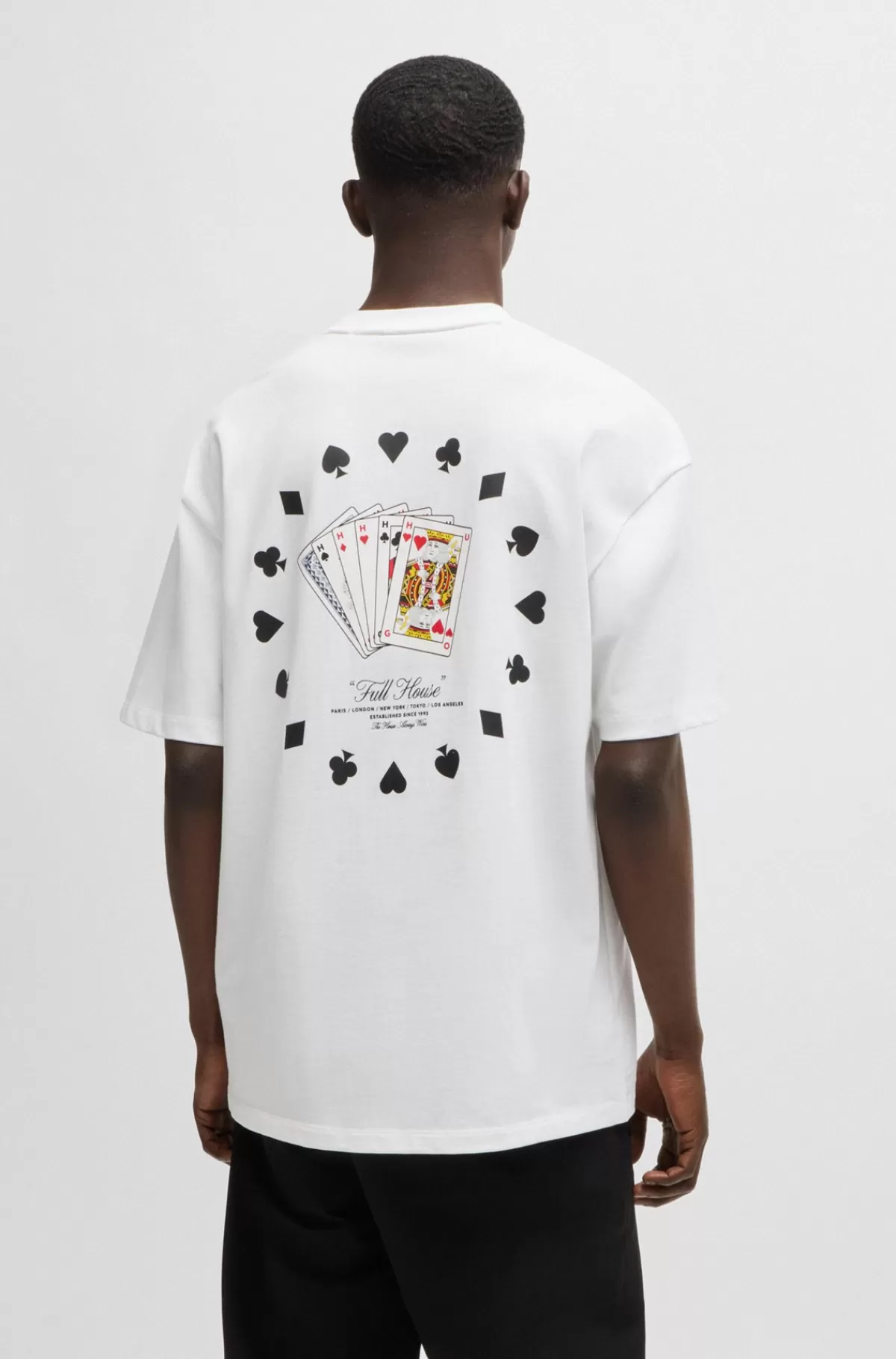 HUGO BOSS T-shirt I Bomuldsjersey Med Spillekortgrafik Hvid Shop
